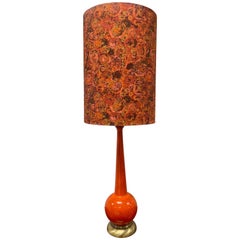 Mid-Century Modern Orange Glazed Table Lamp with One of Kind Shade Mid-Century Modern Orange Glazed Table Lamp with One of Kind Shade