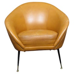 Mid-Century Modern Orange Leather Club Chair