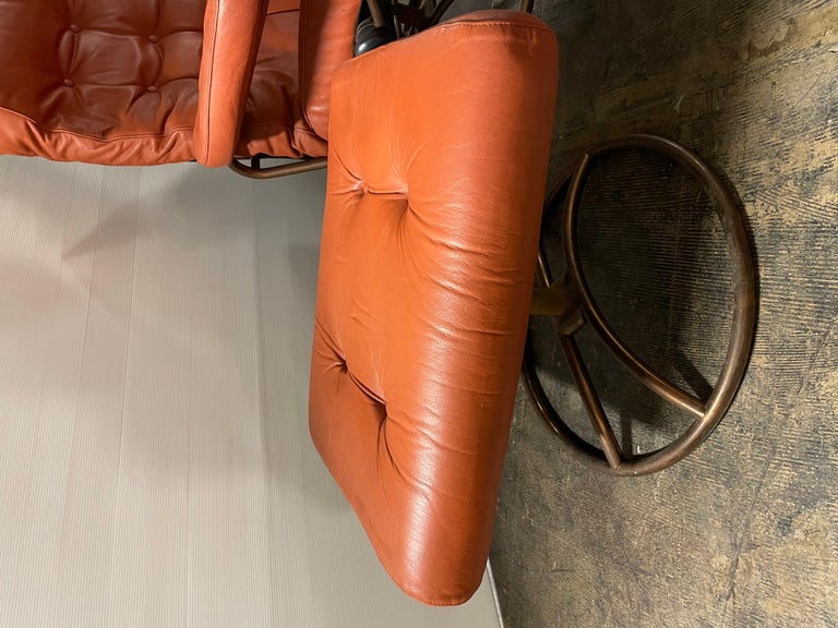 20th Century Mid-Century Modern Orange Leather Ekornes Stressless Recliner Chair with Ottoman