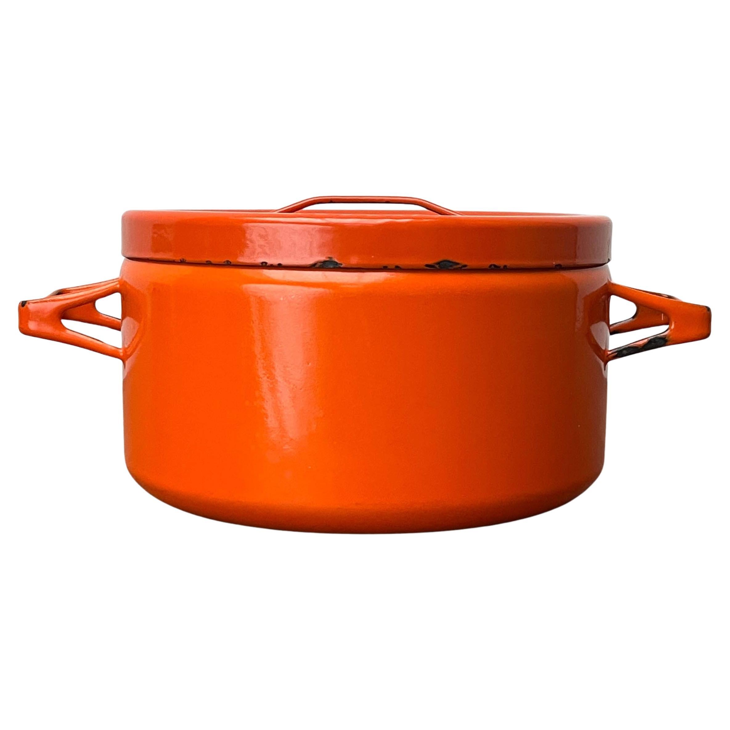 Mid-Century Modern Orange Minimalist Enamel Pot Seppo Mallat Finel Finland 1960s