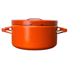 Mid-Century Modern Orange Minimalist Enamel Pot Seppo Mallat Finel Finland 1960s