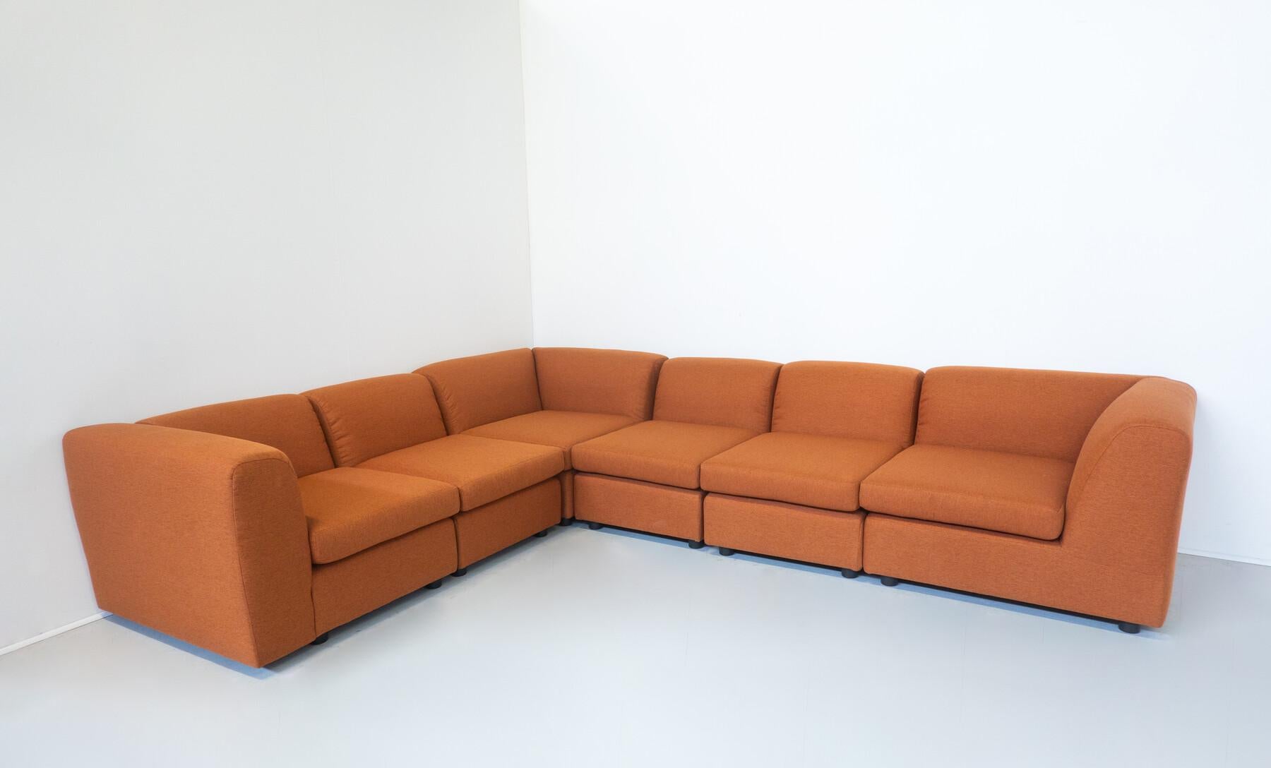 Italian Mid-Century Modern Orange Modular Sofa, Italy, 1960s - New Upholstery For Sale