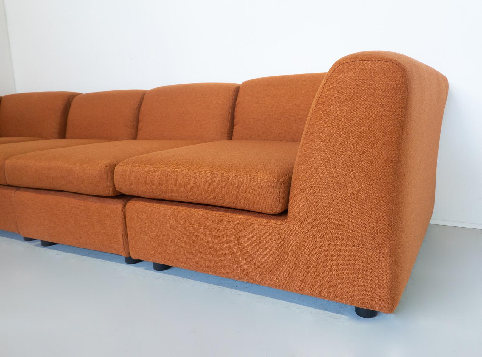 Mid-20th Century Mid-Century Modern Orange Modular Sofa, Italy, 1960s - New Upholstery For Sale