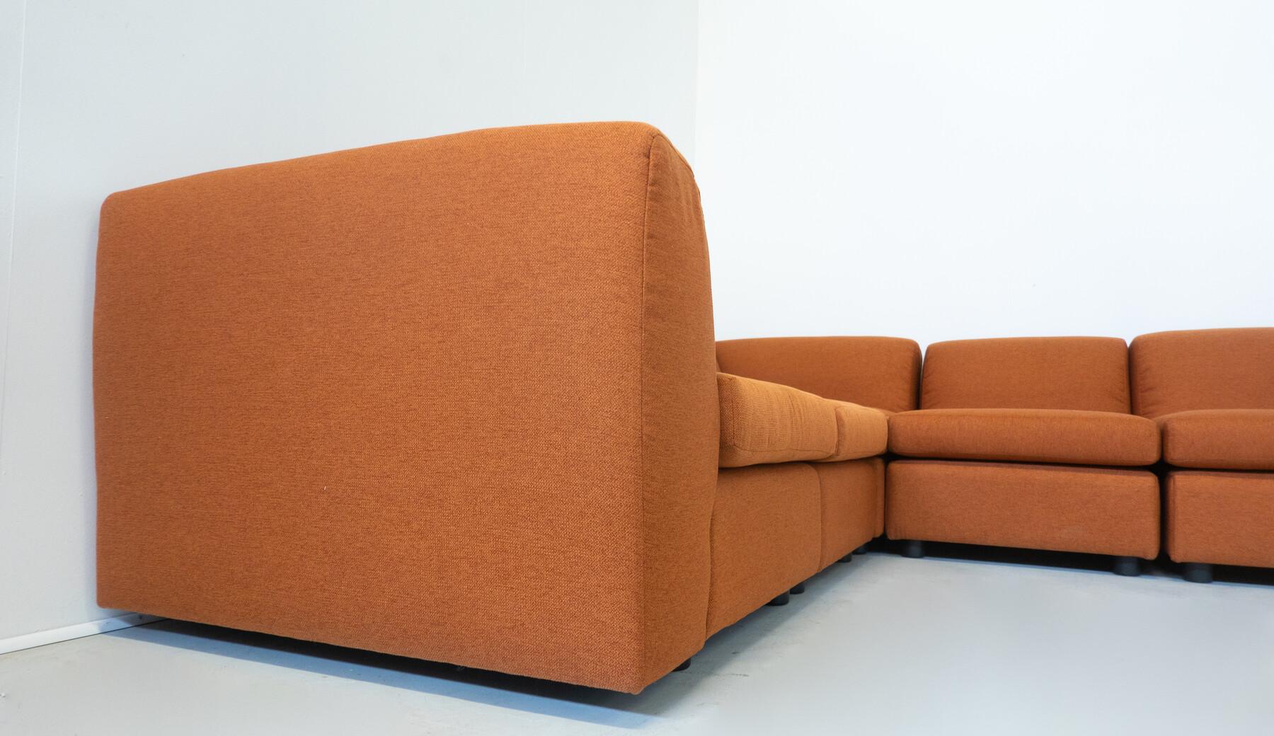 Mid-Century Modern Orange Modular Sofa, Italy, 1960s - New Upholstery For Sale 2