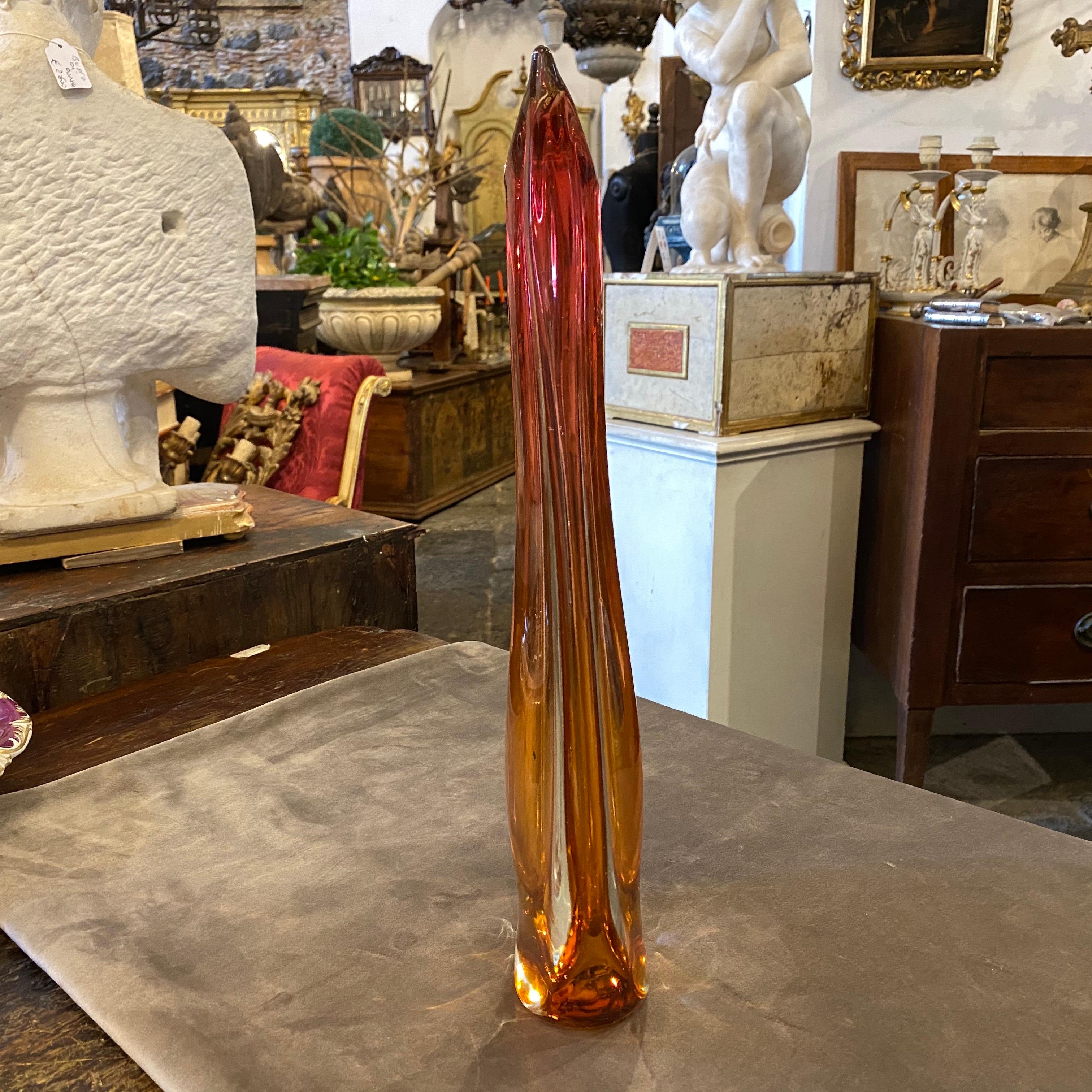 Italian Mid-Century Modern Orange Murano Glass Vase circa 1960 Attributed to Seguso