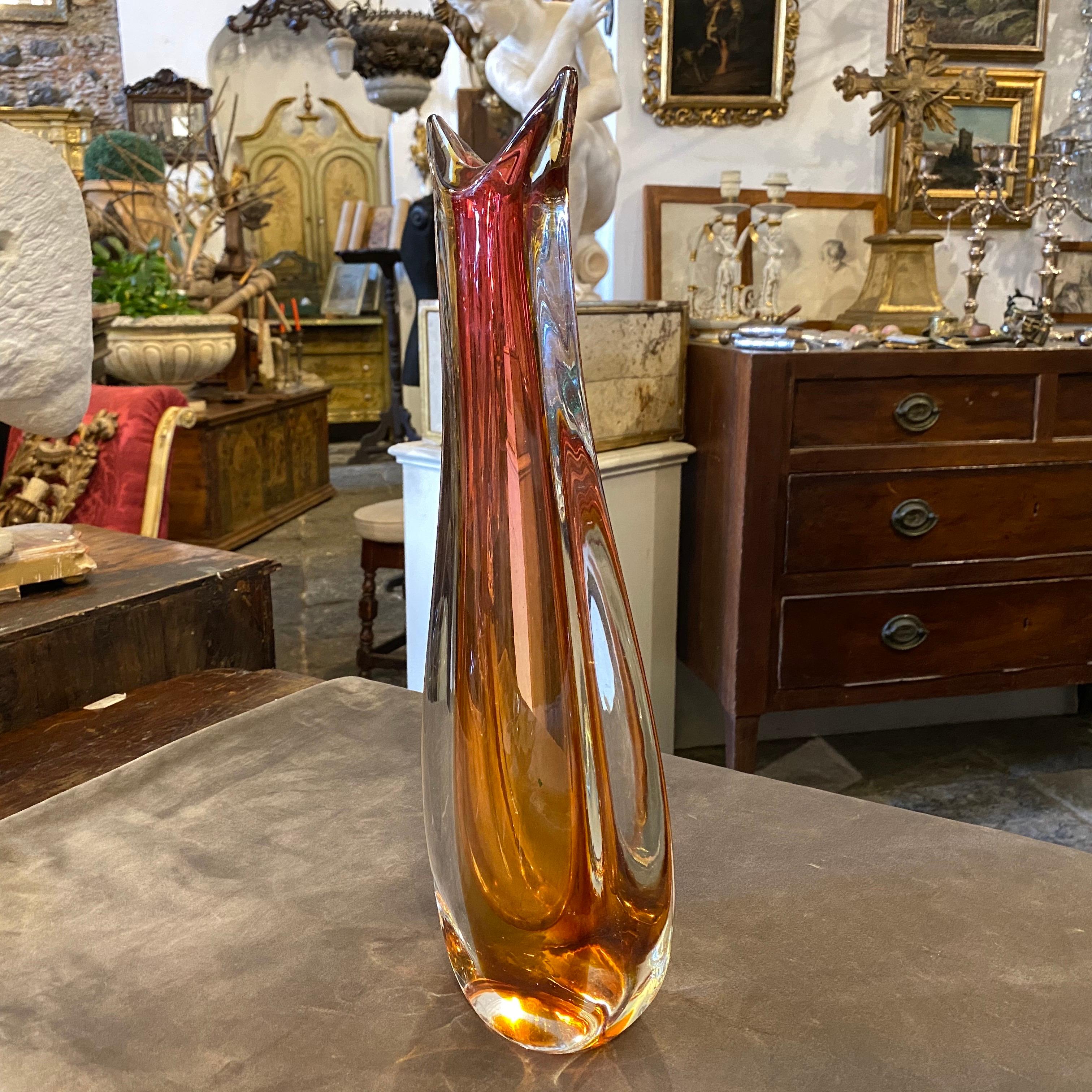 Hand-Crafted Mid-Century Modern Orange Murano Glass Vase circa 1960 Attributed to Seguso
