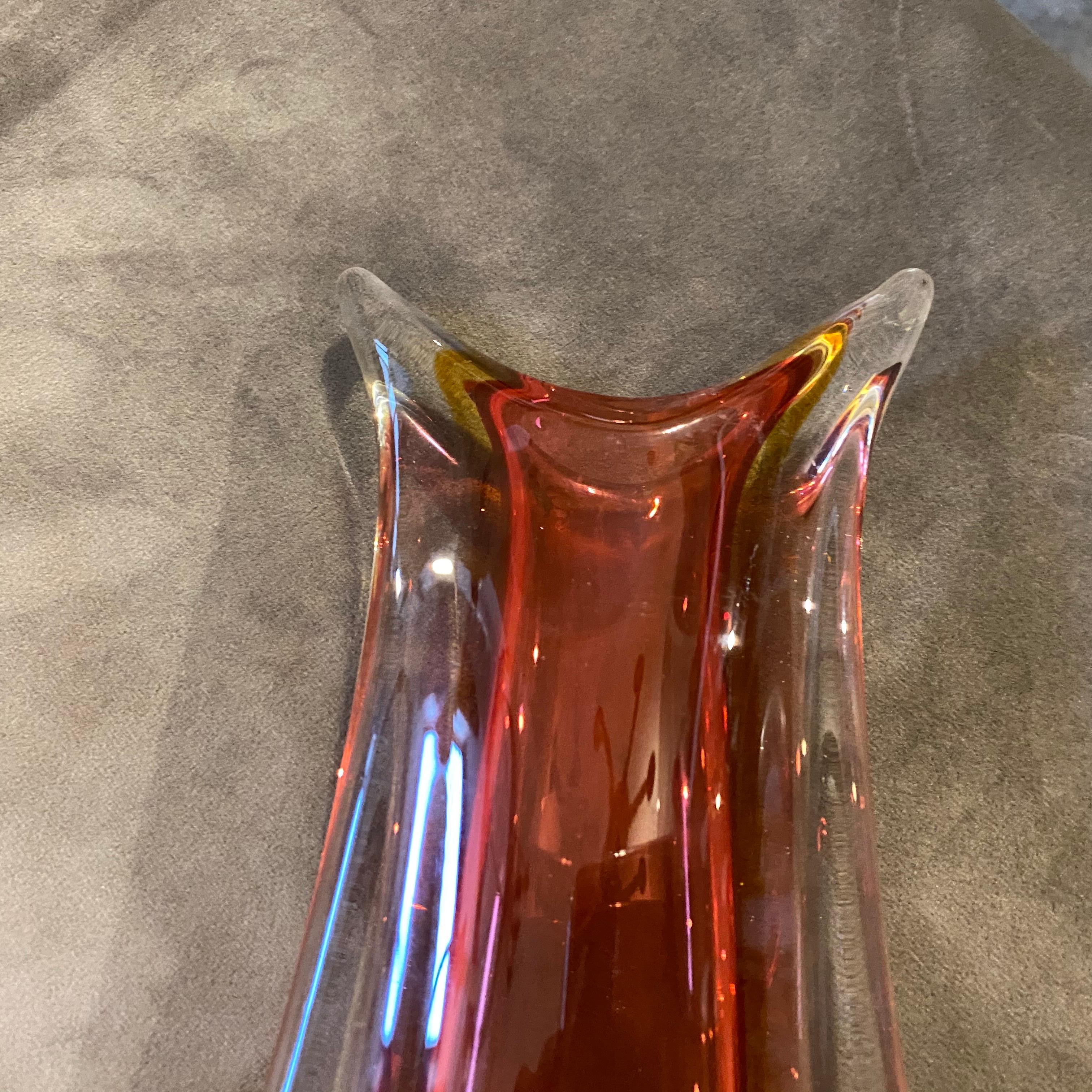 20th Century Mid-Century Modern Orange Murano Glass Vase circa 1960 Attributed to Seguso