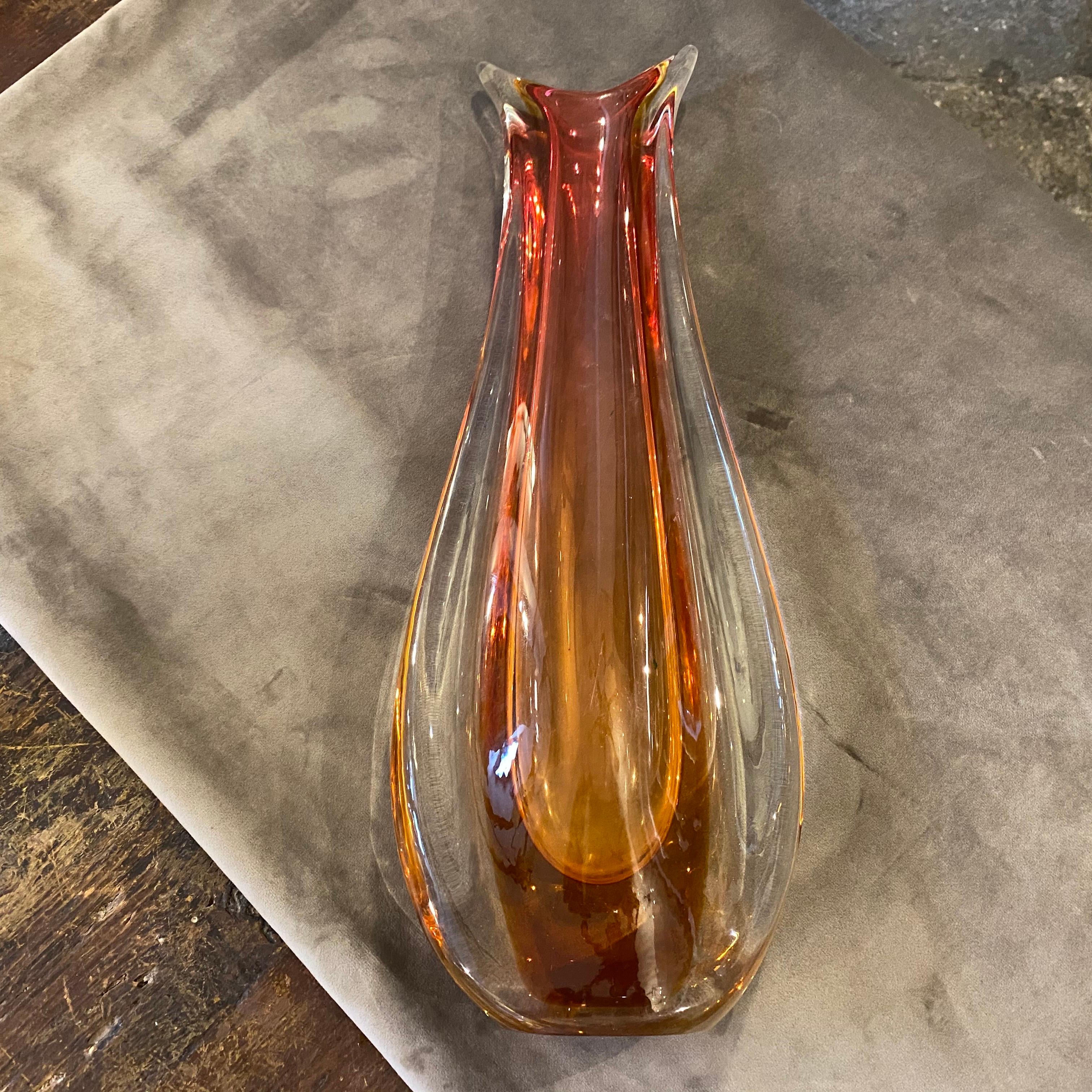 Mid-Century Modern Orange Murano Glass Vase circa 1960 Attributed to Seguso 1