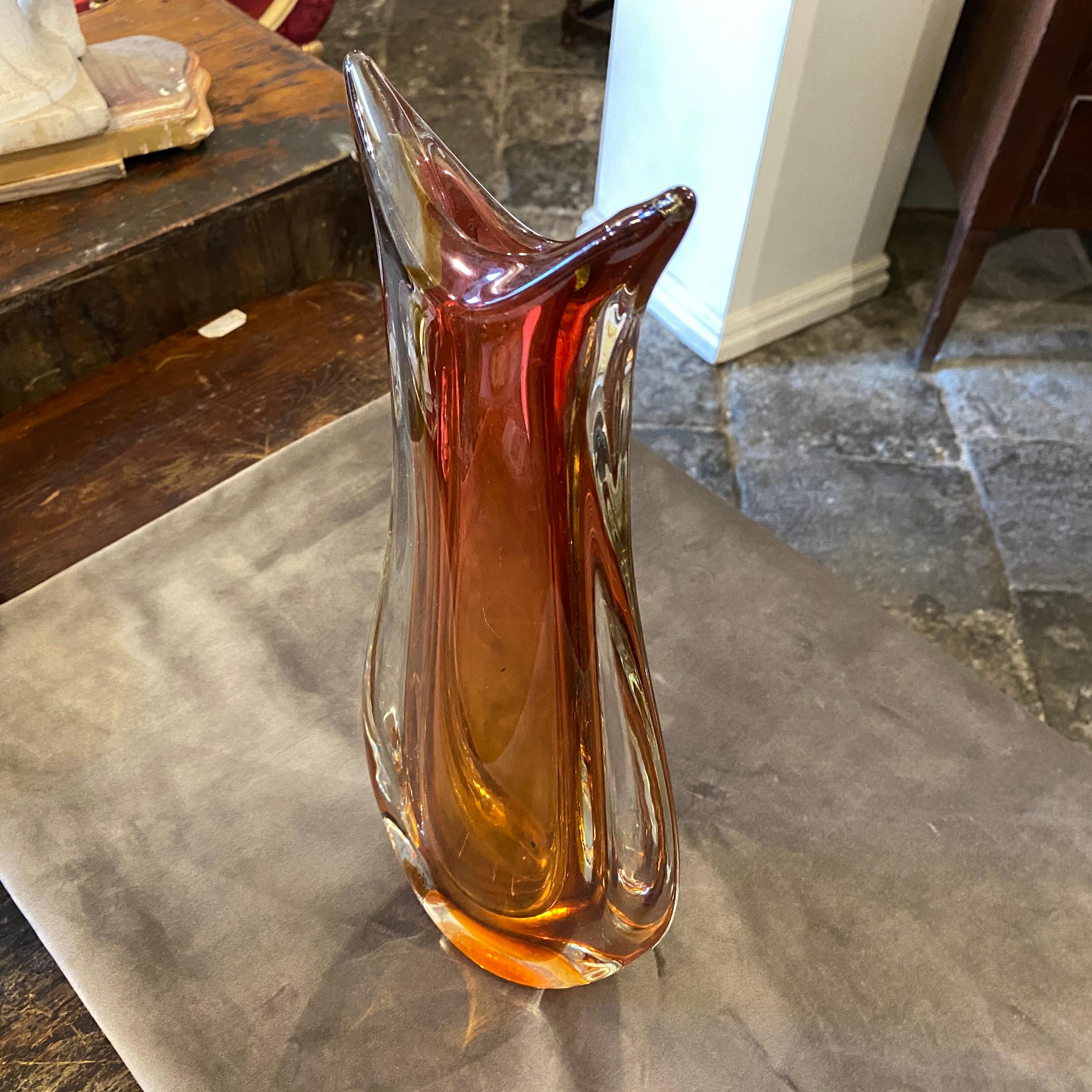 Mid-Century Modern Orange Murano Glass Vase circa 1960 Attributed to Seguso 2