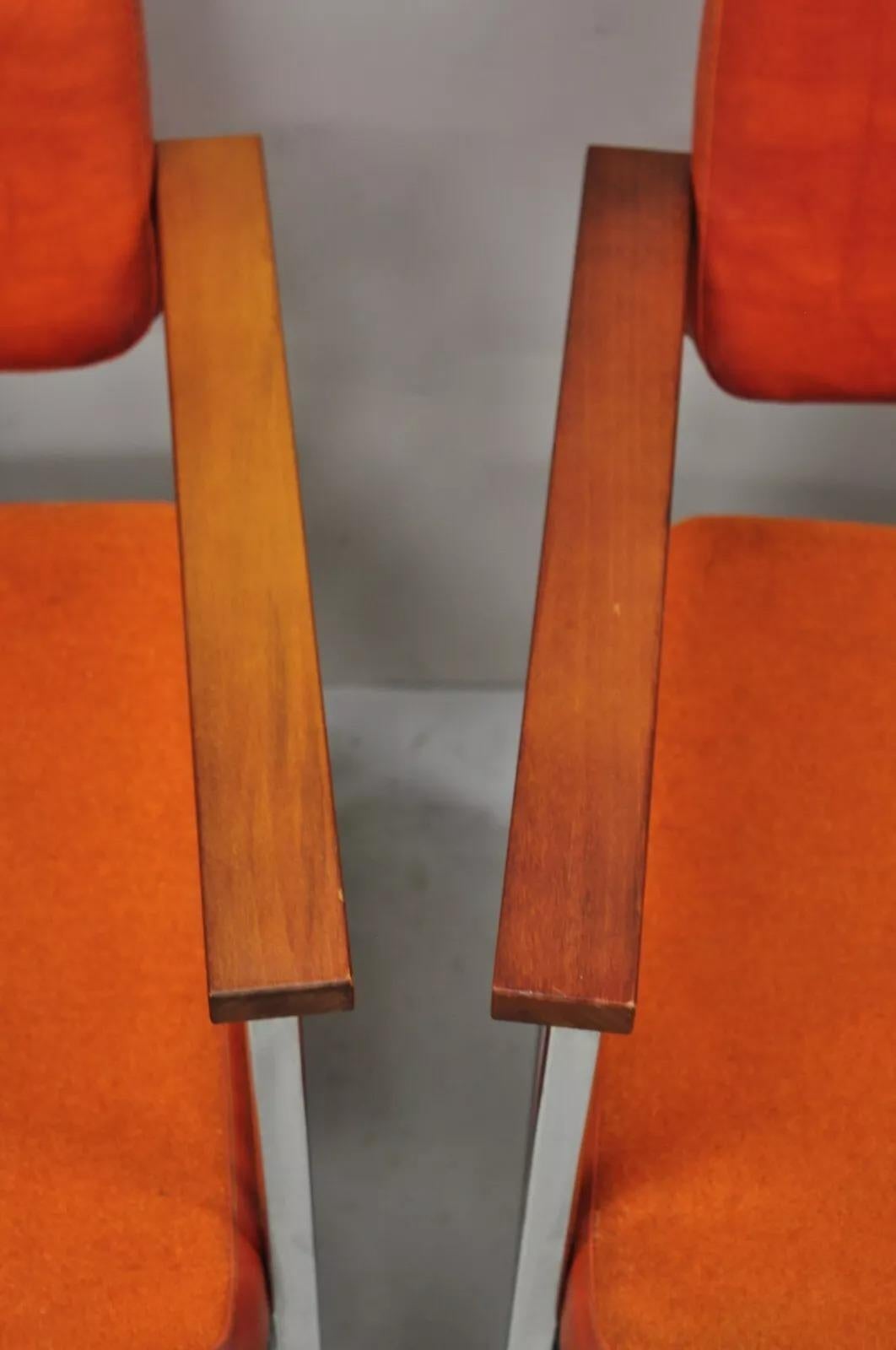 North American Mid Century Modern Orange Naugahyde Chrome Frame Lounge Arm Chairs by Malibu Ind For Sale