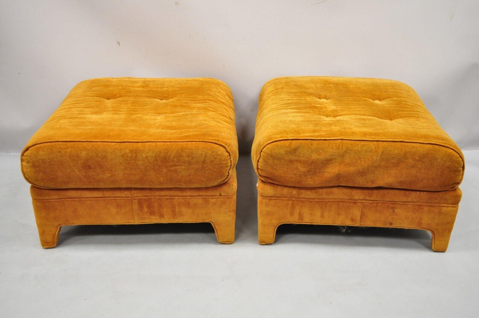 American Mid-Century Modern Orange Oversized Upholstered Ottomans by Pembrook, a Pair