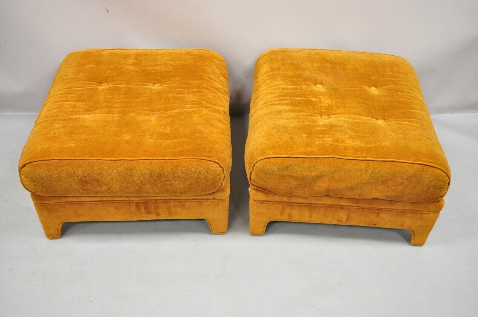 Mid-Century Modern Orange Oversized Upholstered Ottomans by Pembrook, a Pair In Fair Condition In Philadelphia, PA