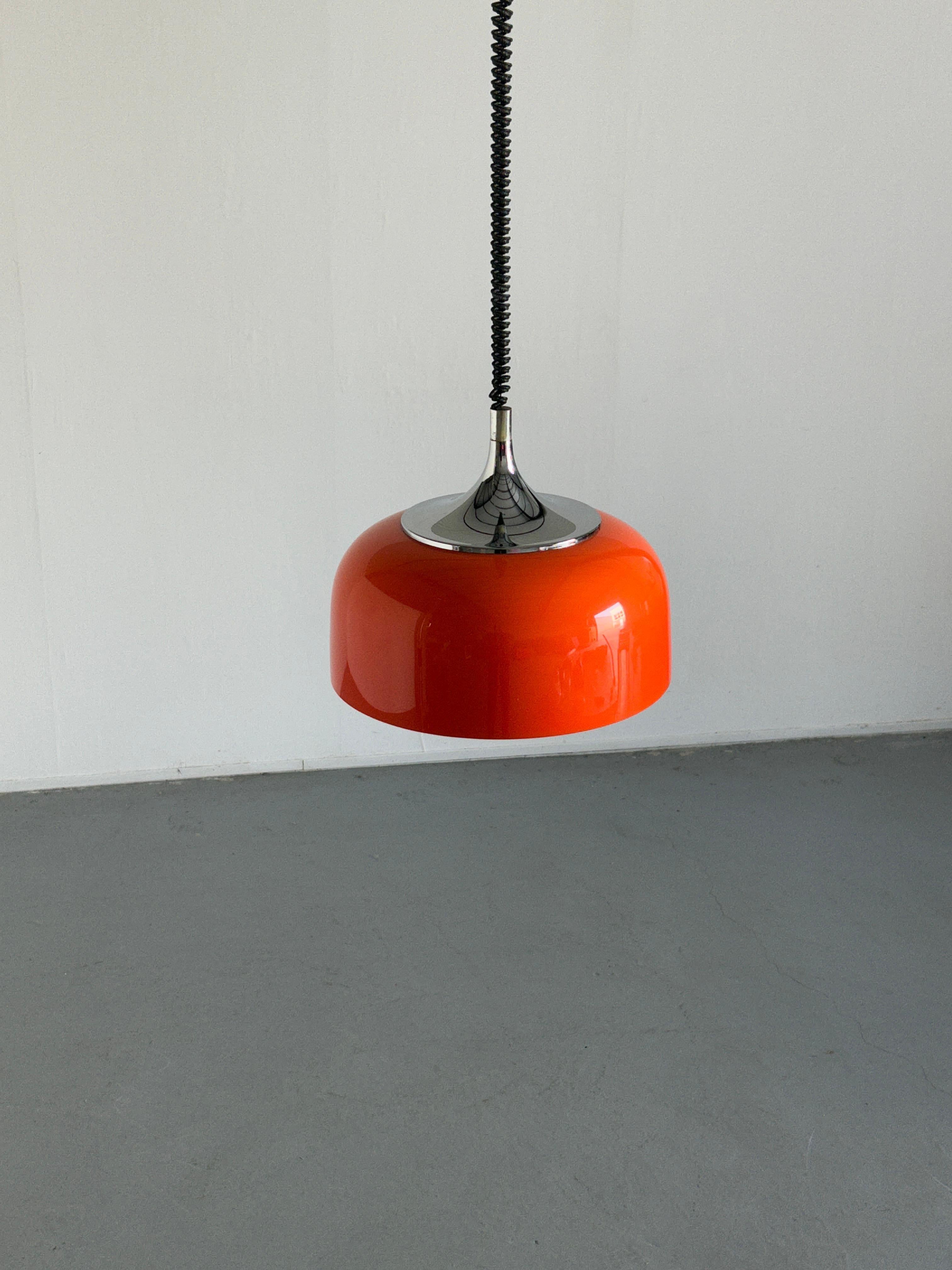 Mid-Century Modern Orange Pendant Lamp designed by Harvey Guzzini for Meblo, 70s In Good Condition In Zagreb, HR