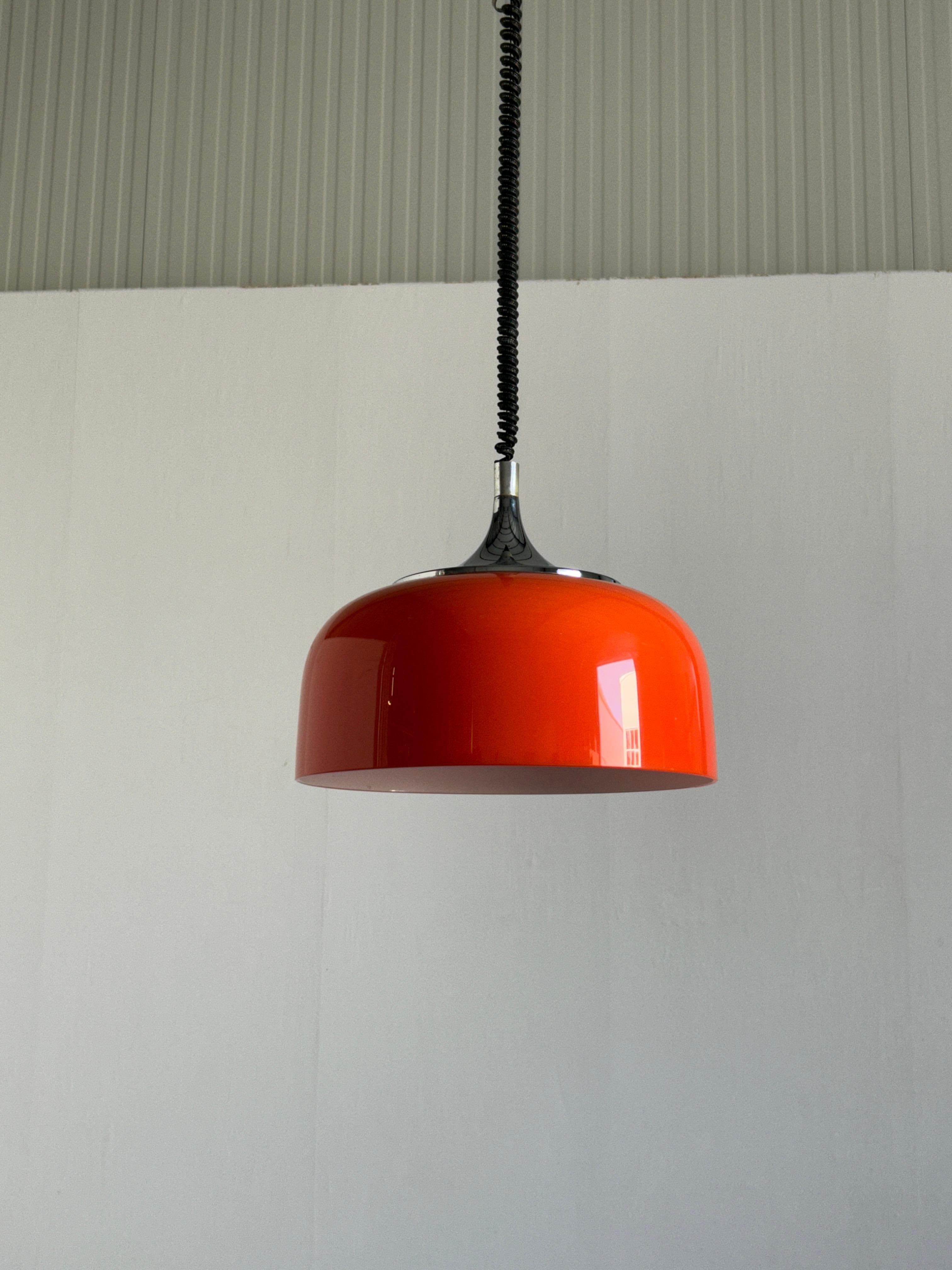 Late 20th Century Mid-Century Modern Orange Pendant Lamp designed by Harvey Guzzini for Meblo, 70s For Sale