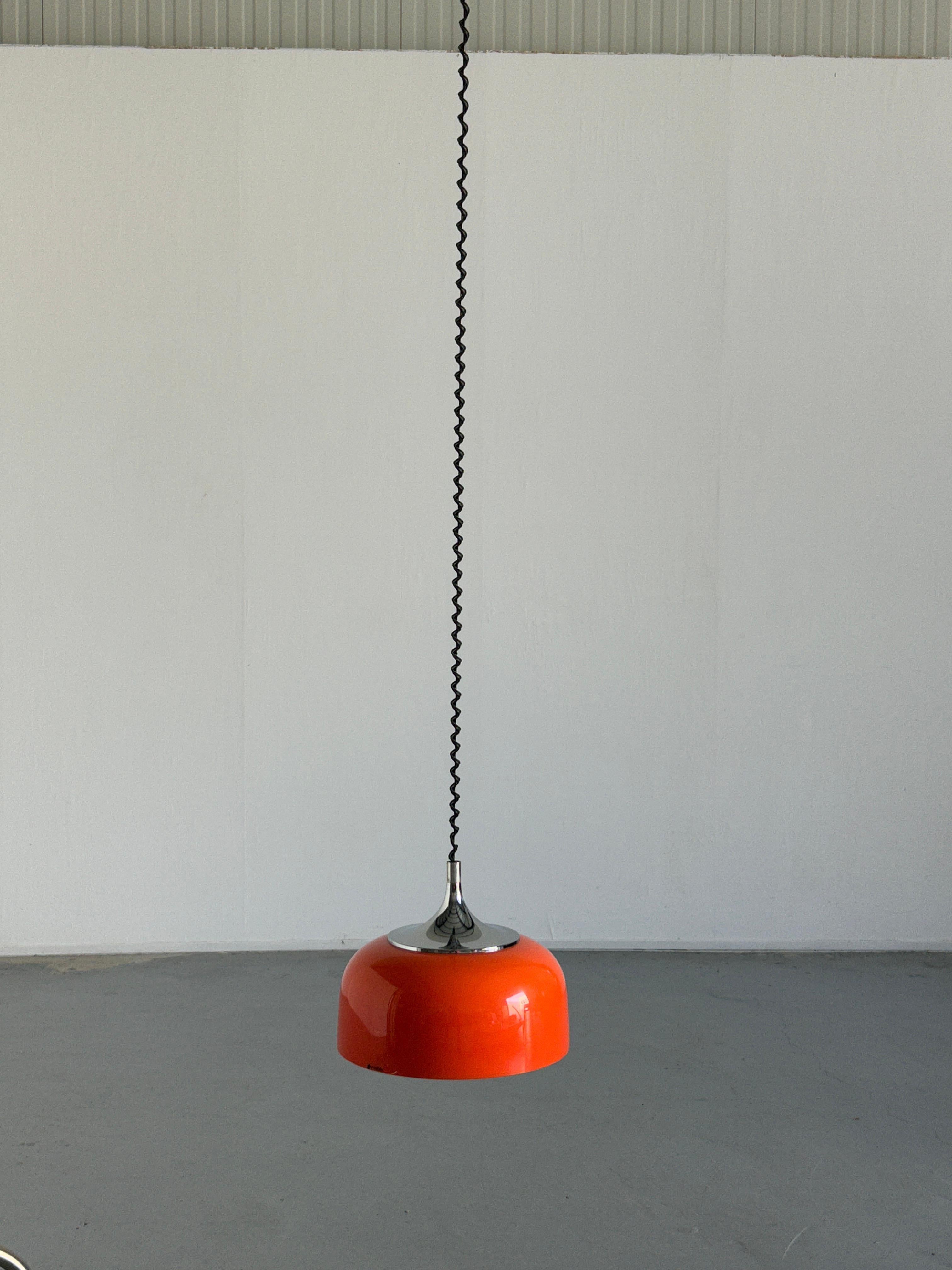 Plastic Mid-Century Modern Orange Pendant Lamp designed by Harvey Guzzini for Meblo, 70s For Sale