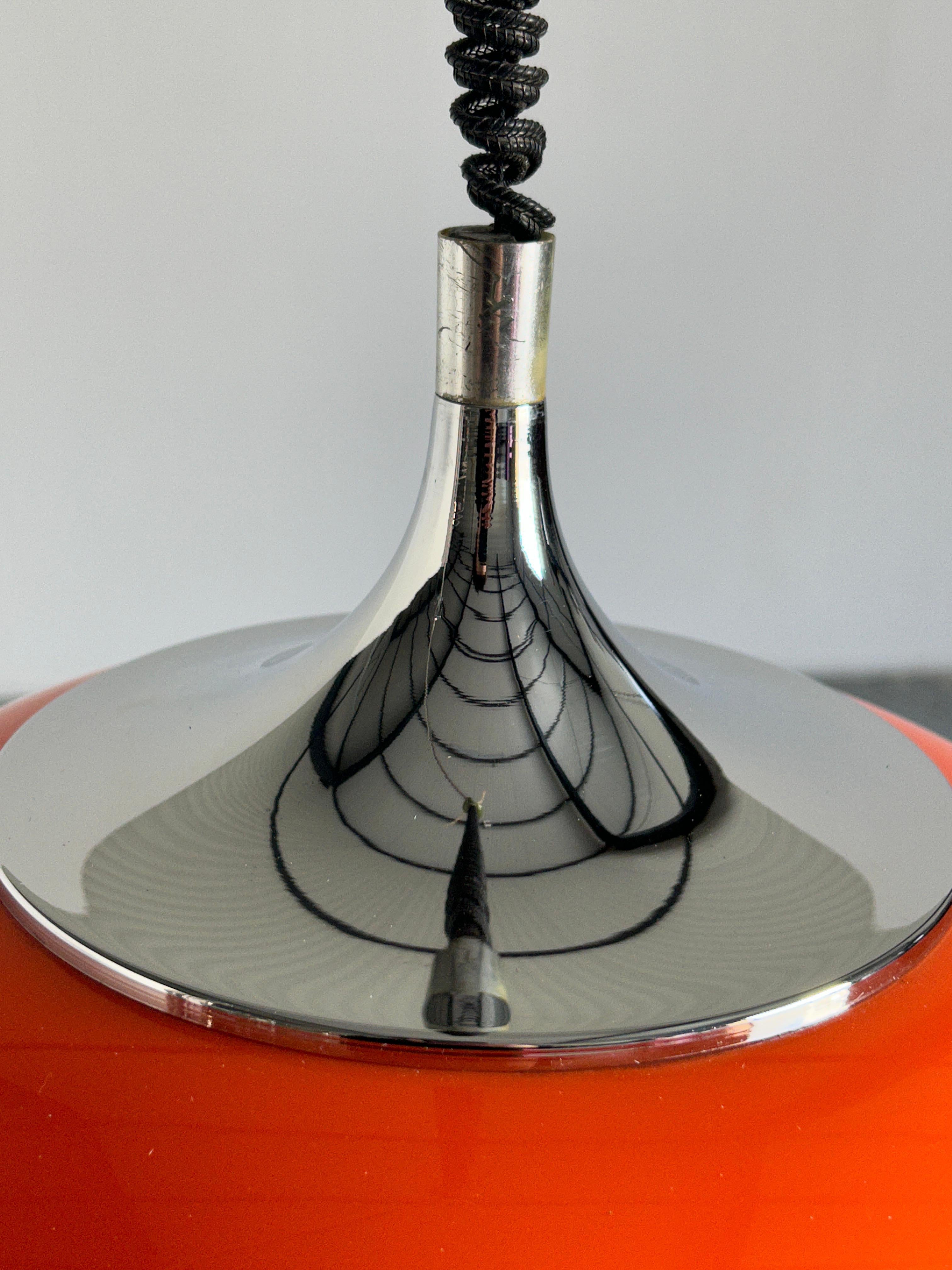 Mid-Century Modern Orange Pendant Lamp designed by Harvey Guzzini for Meblo, 70s 2