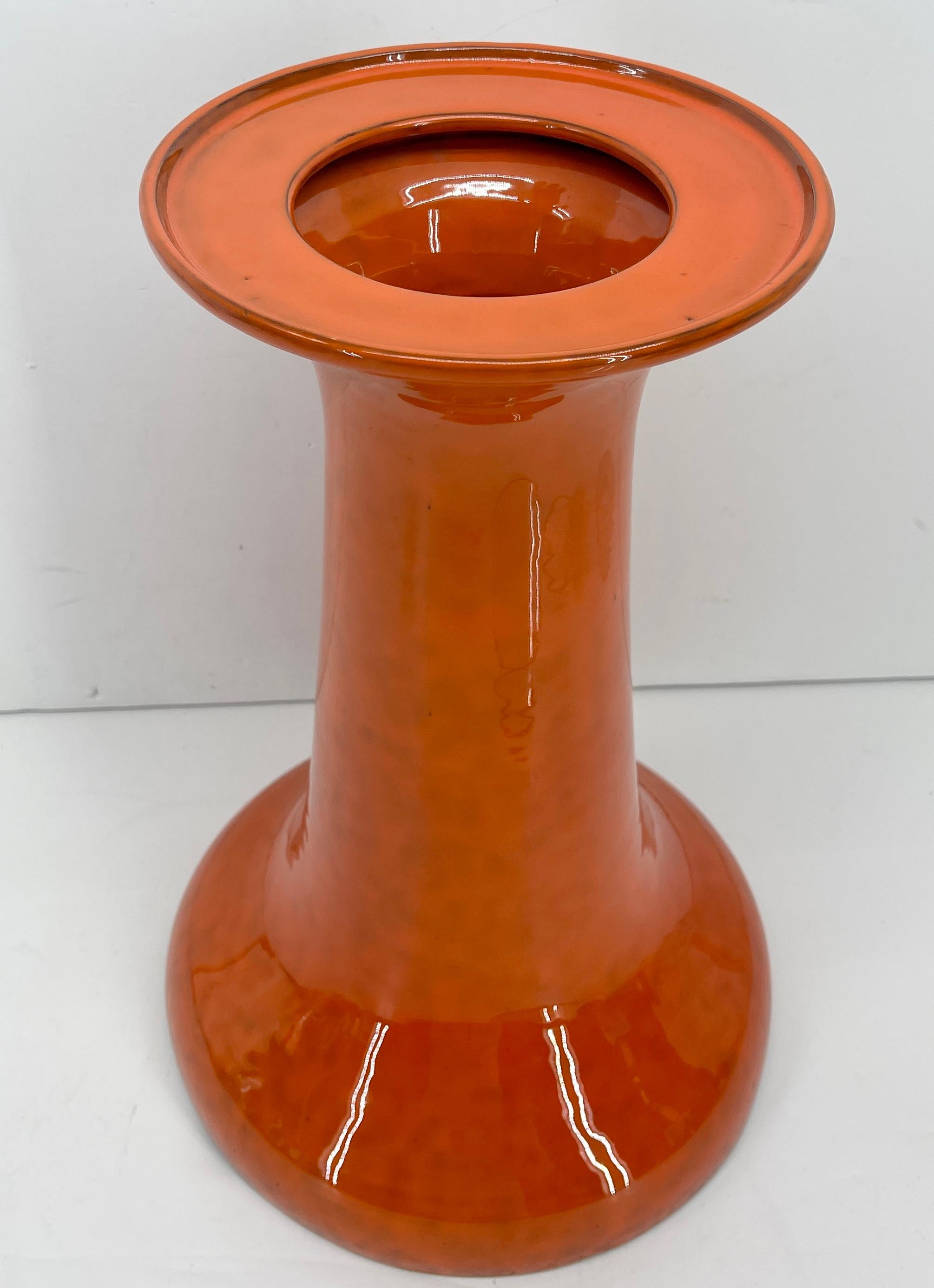 Mid-Century Modern Orange Porcelain Plant Stand Side Tables 13