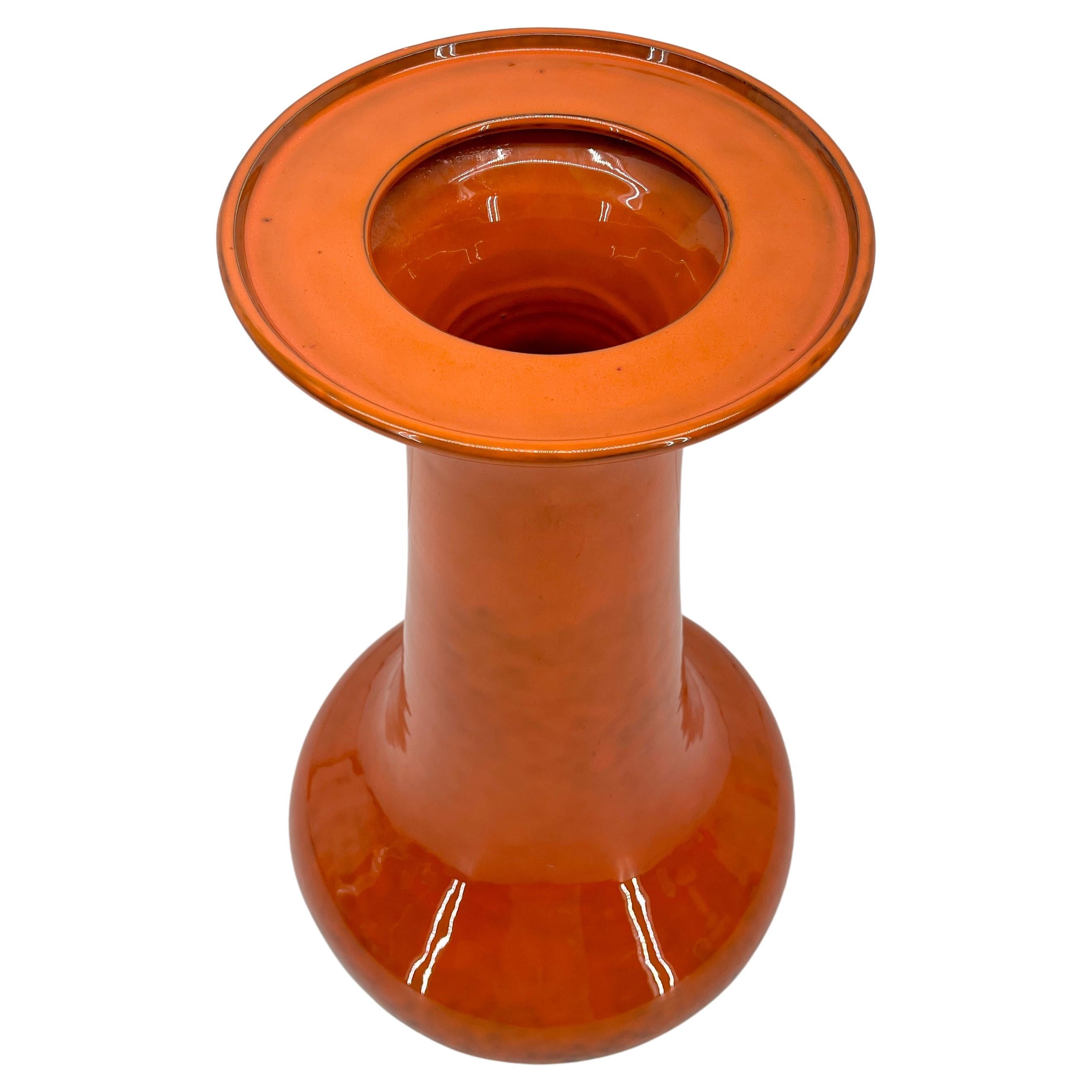 Hand-Crafted Mid-Century Modern Orange Porcelain Plant Stand Side Tables