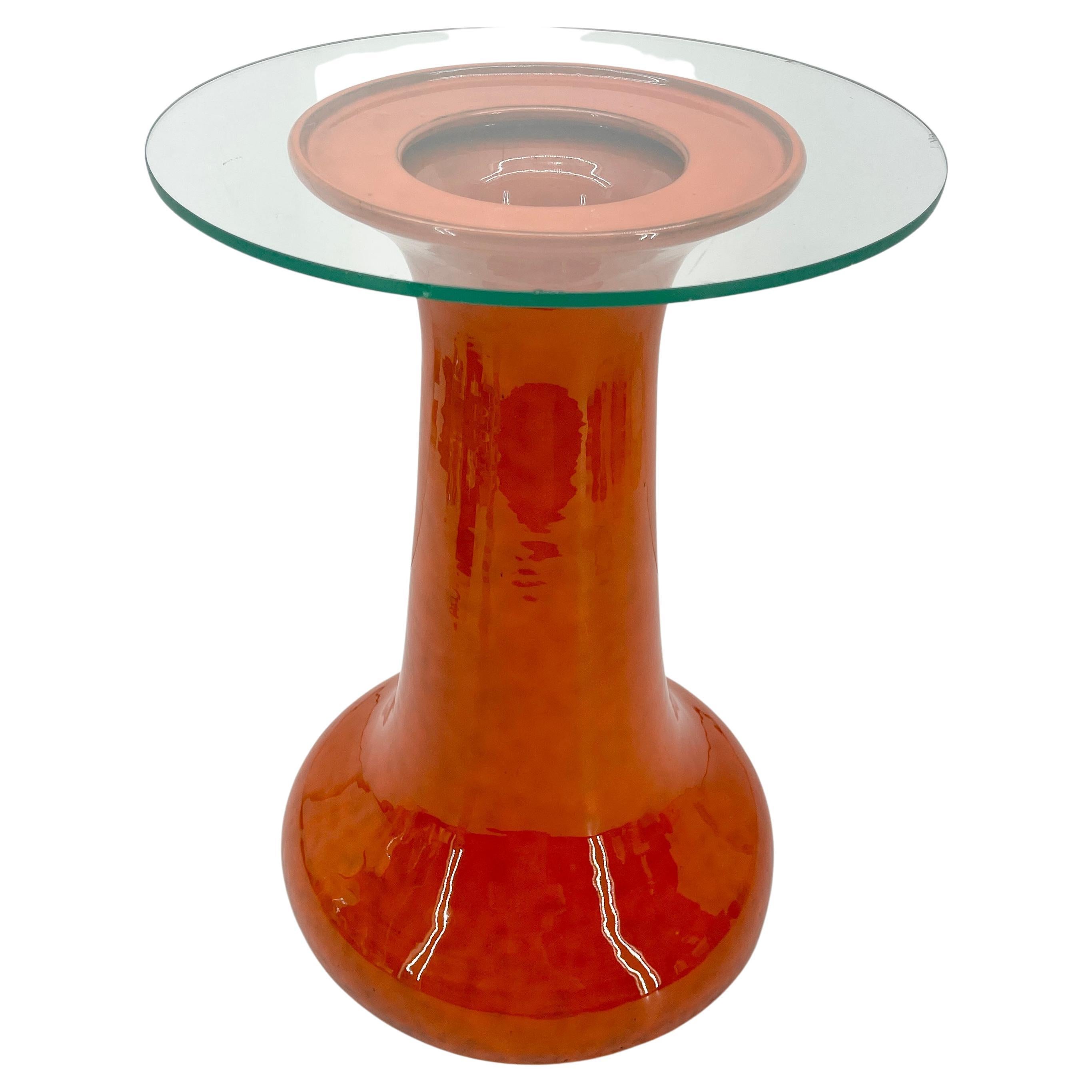 Mid-Century Modern Orange Porcelain Plant Stand Side Tables 1