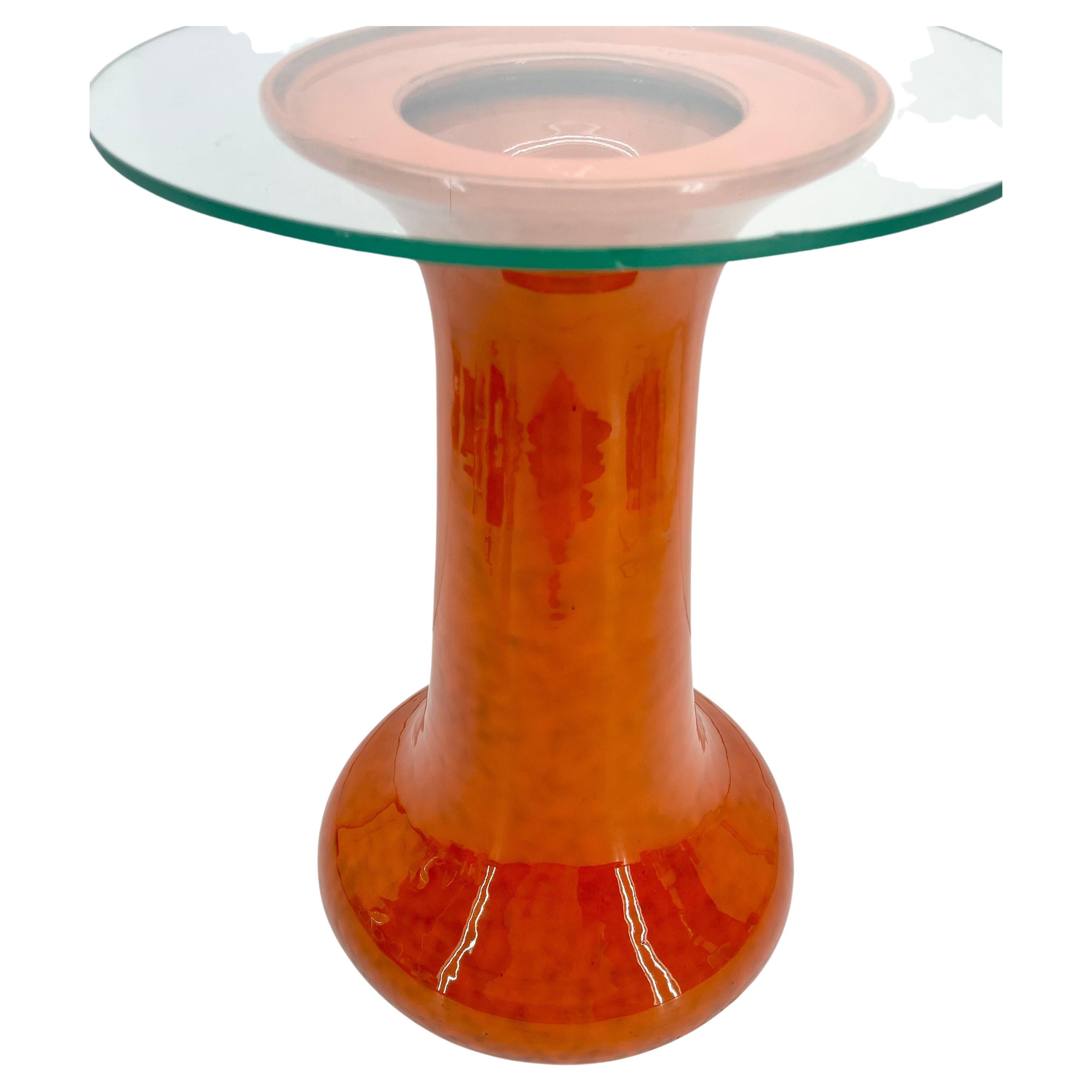 Mid-Century Modern Orange Porcelain Plant Stand Side Tables 2