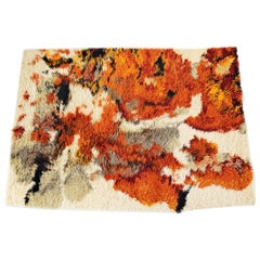 Mid-Century Modern Orange Red Gray Shag Rya Area Rug Carpet, 1970s