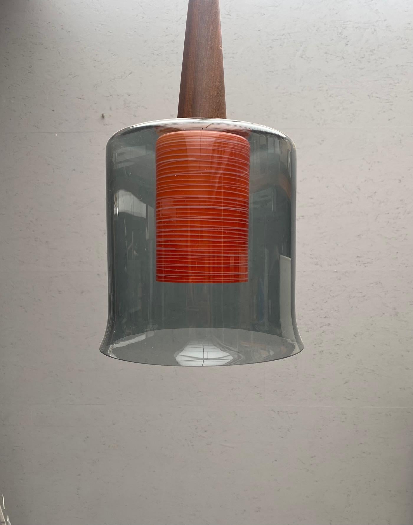 Glass Mid-Century Modern Orange Scandinavian Hanging Lamp For Sale