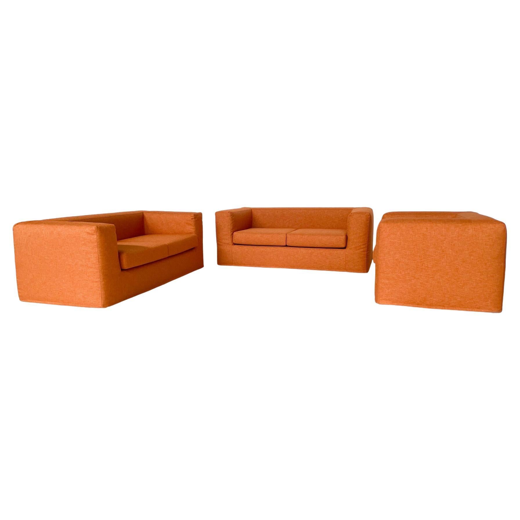 Orangefarbene Sitzgarnitur aus der Jahrhundertmitte, Italien, 1970er Jahre - Orignal-Polstermöbel