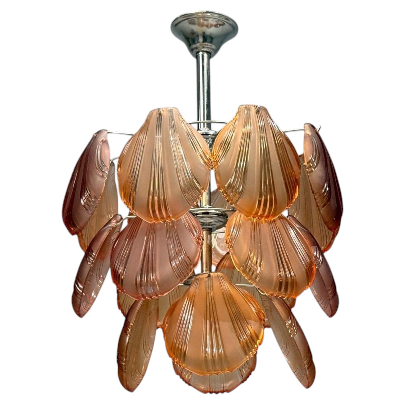Mid-Century Modern, Orange Shell Motif Murano Glass, Pendant Light, 1960s