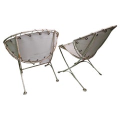 Mid-Century Modern Orange Slice Iron with Sailcloth Lounge Chairs by Salterini