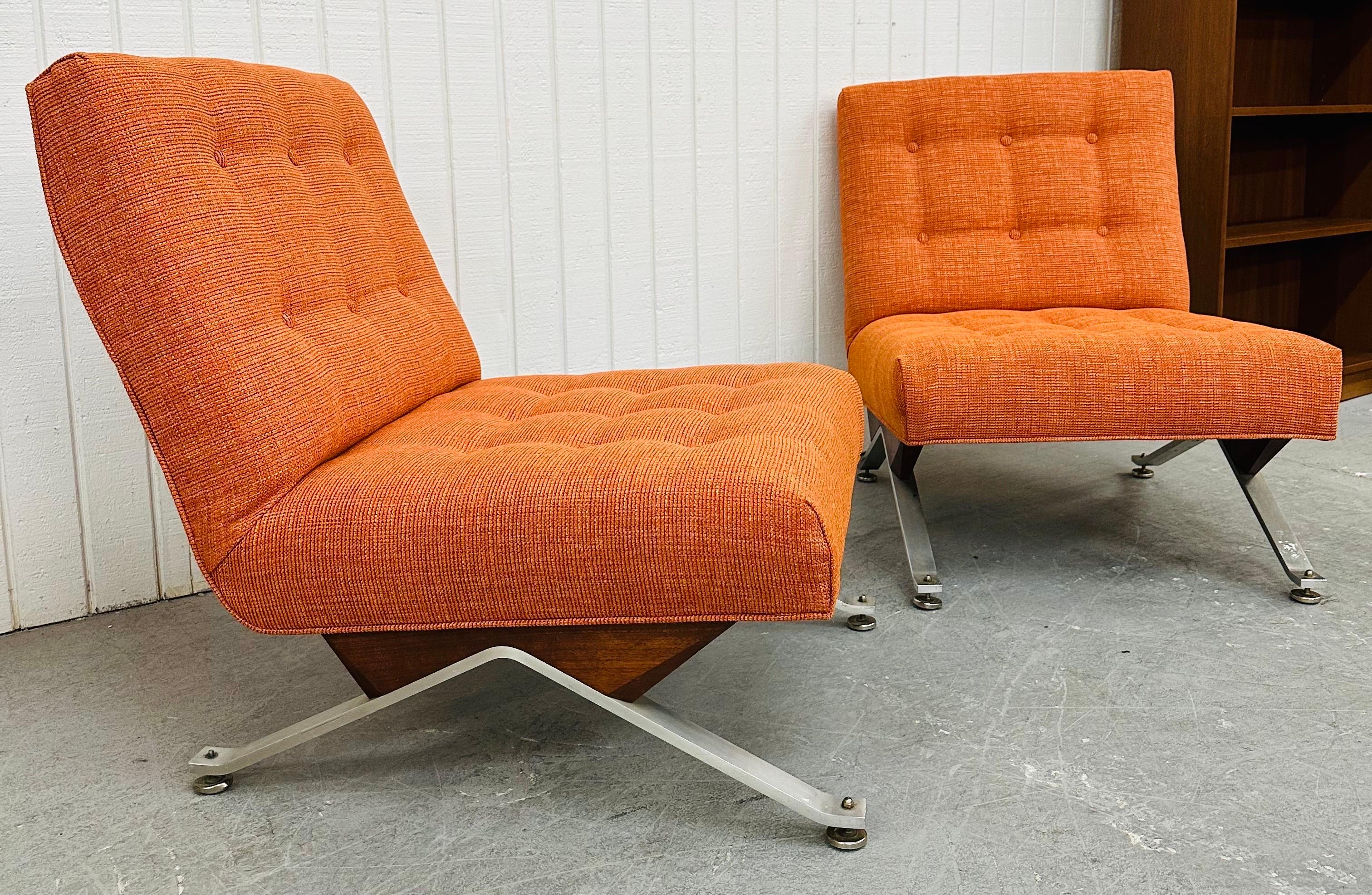 American Mid-Century Modern Orange Slipper Chairs - Set of 2 For Sale