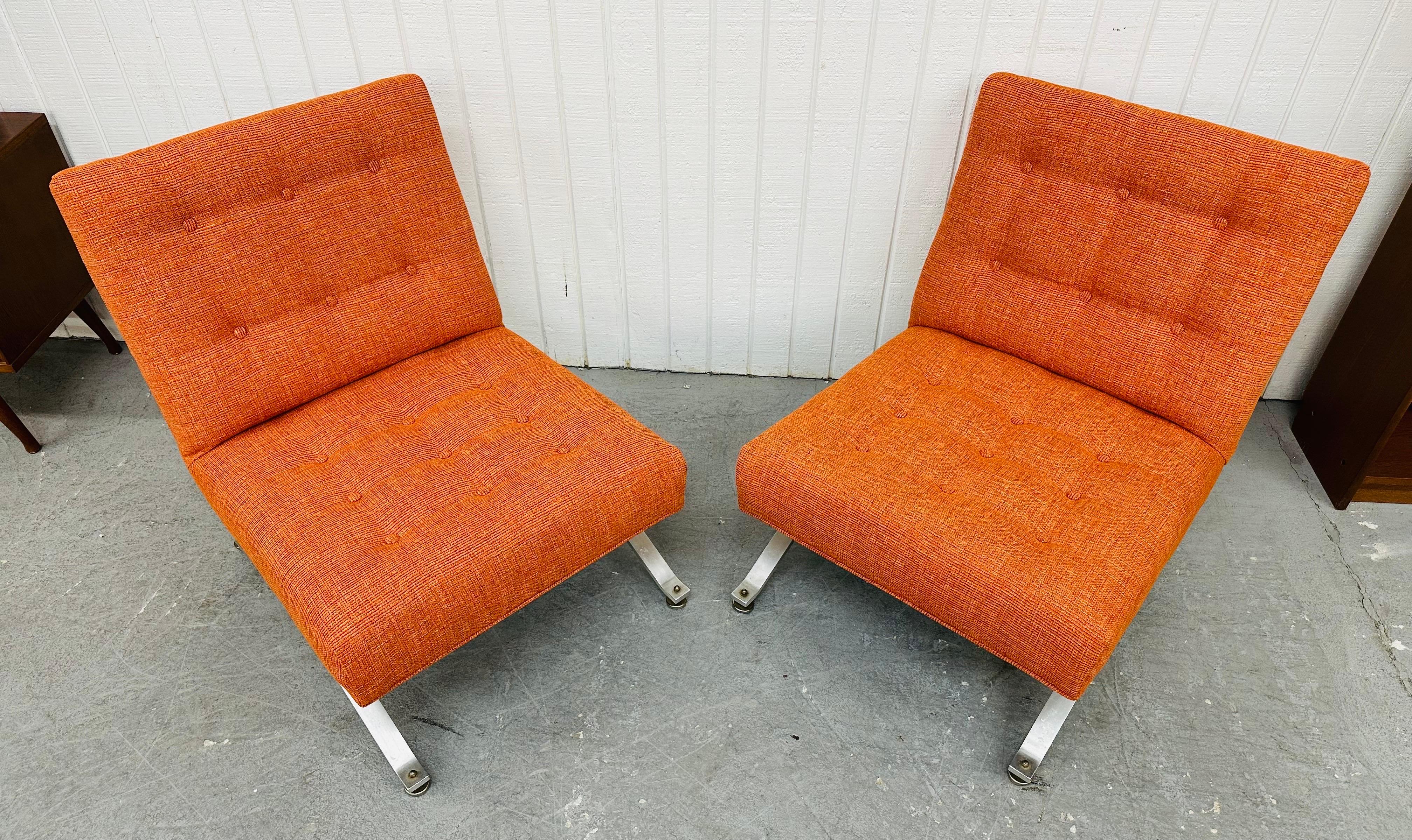 20th Century Mid-Century Modern Orange Slipper Chairs - Set of 2 For Sale
