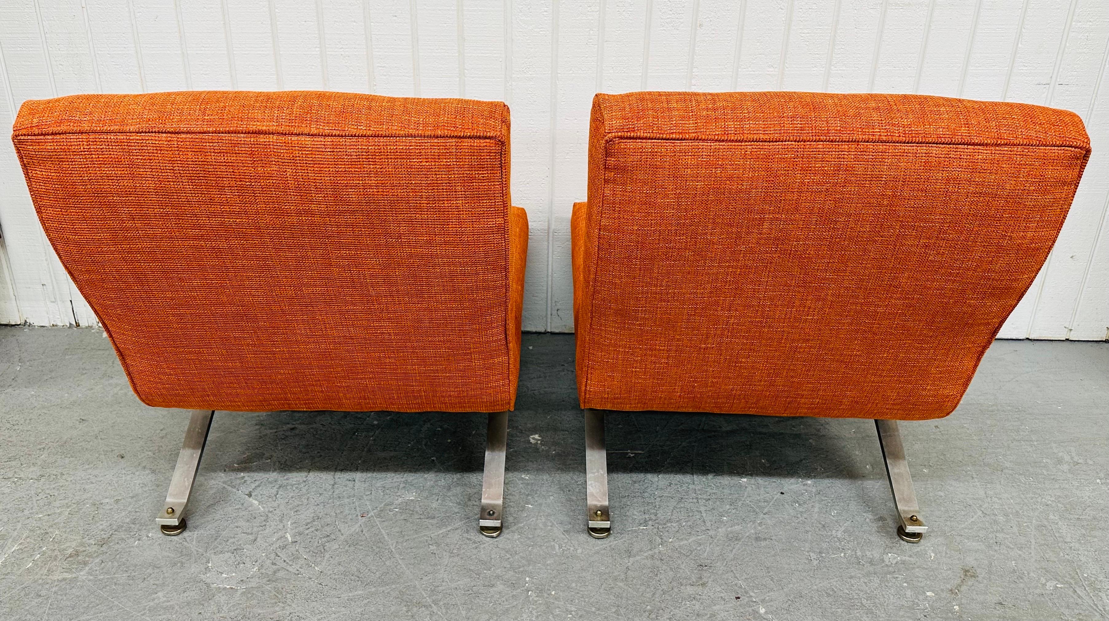 Metal Mid-Century Modern Orange Slipper Chairs - Set of 2 For Sale
