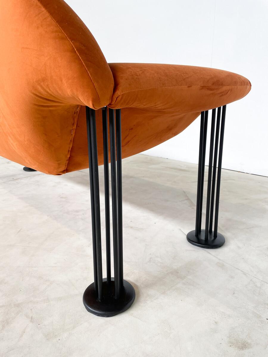 Mid-Century Modern Orange Sofa by Burkhard Vogtherr for Hain + Tohme, Fabric, 1980s - New Upholstery.