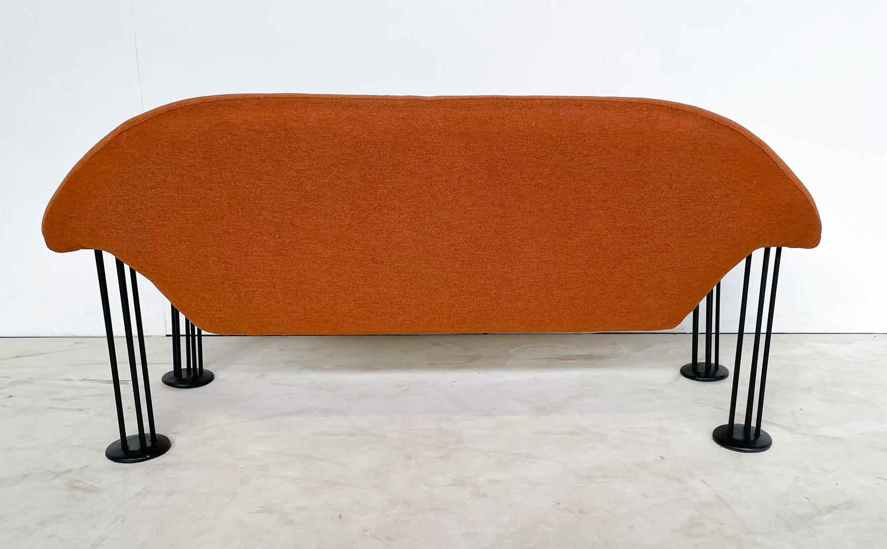 Mid-Century Modern Orange Sofa by Burkhard Vogtherr for Hain + Tohme, Fabric, 1980s - New Upholstery.