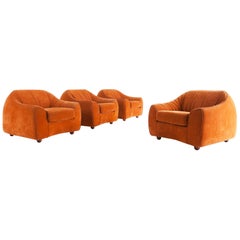 Mid-Century Modern Orange Suede Italian Easy Chairs, 1960s