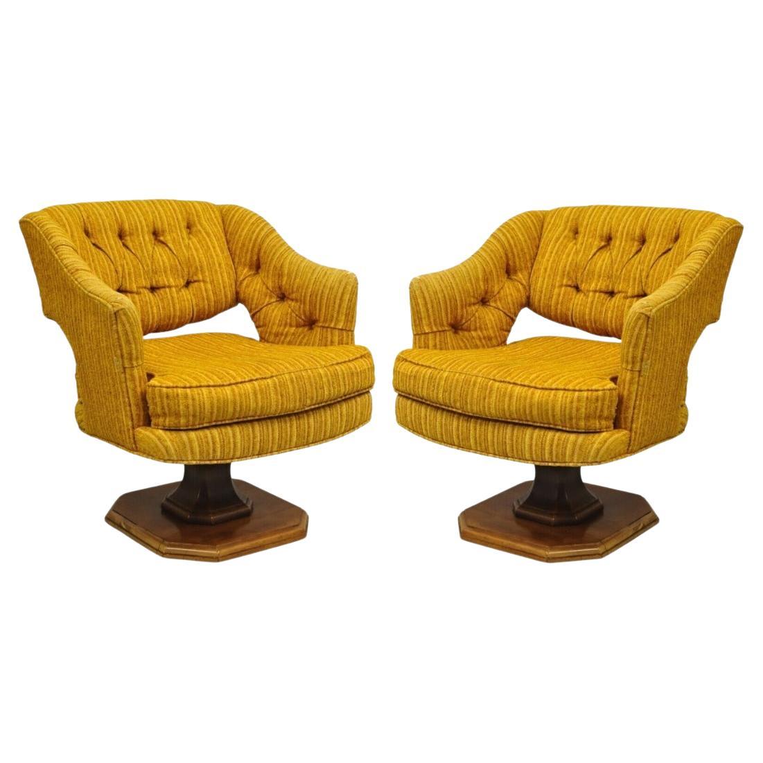 Mid Century Modern Orange Swivel Club Lounge Chairs by Silver Craft - a Pair