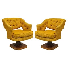 Mid Century Modern Orange Swivel Club Lounge Chairs by Silver Craft - a Pair