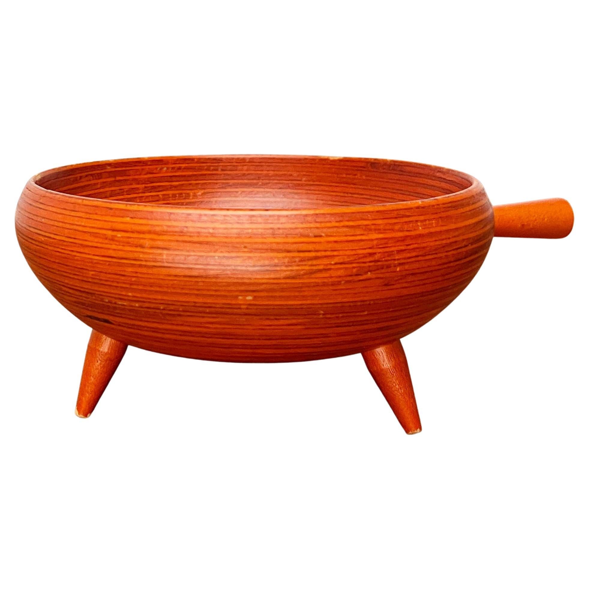 Mid-Century Modern Orange Tripod Bowl in Wood from Paavo Asikainen Finland 1960s