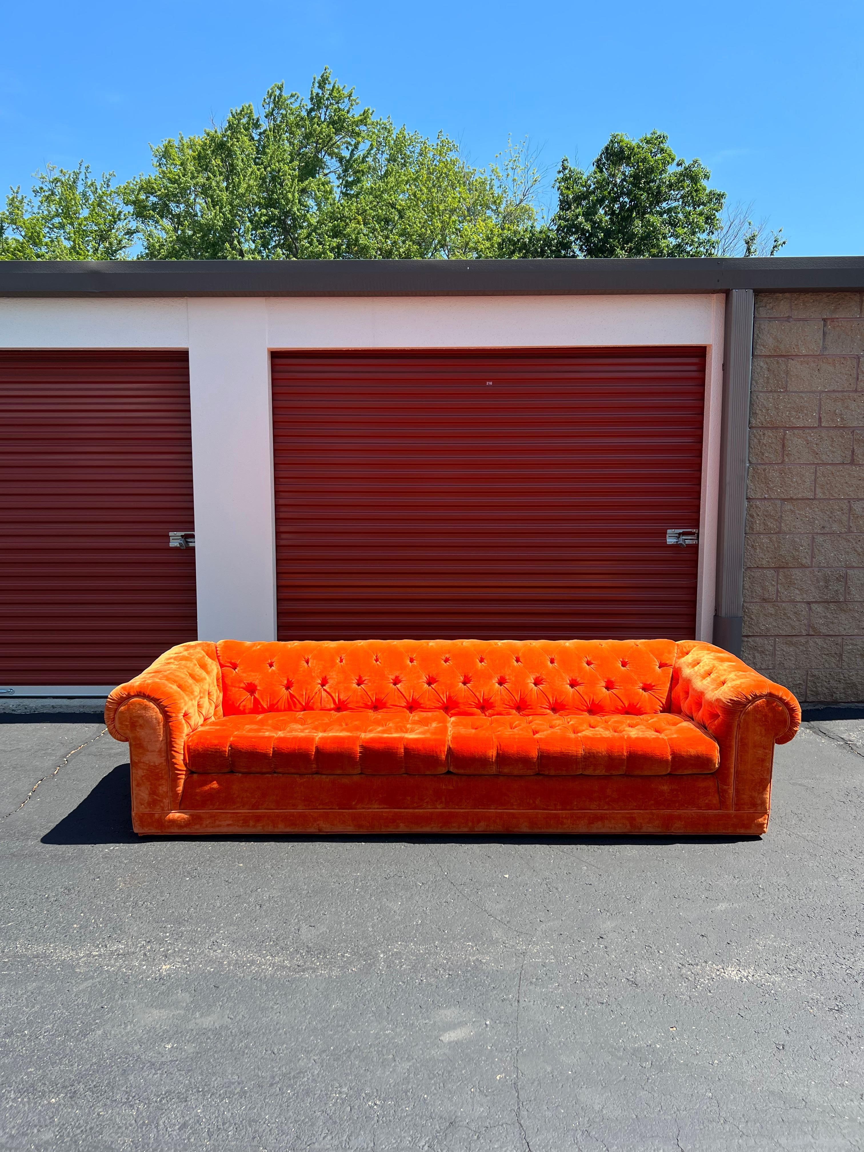 Mid Century Modern Orange Tufted Chesterfield Sofa - Dunbar Baughman Style 1