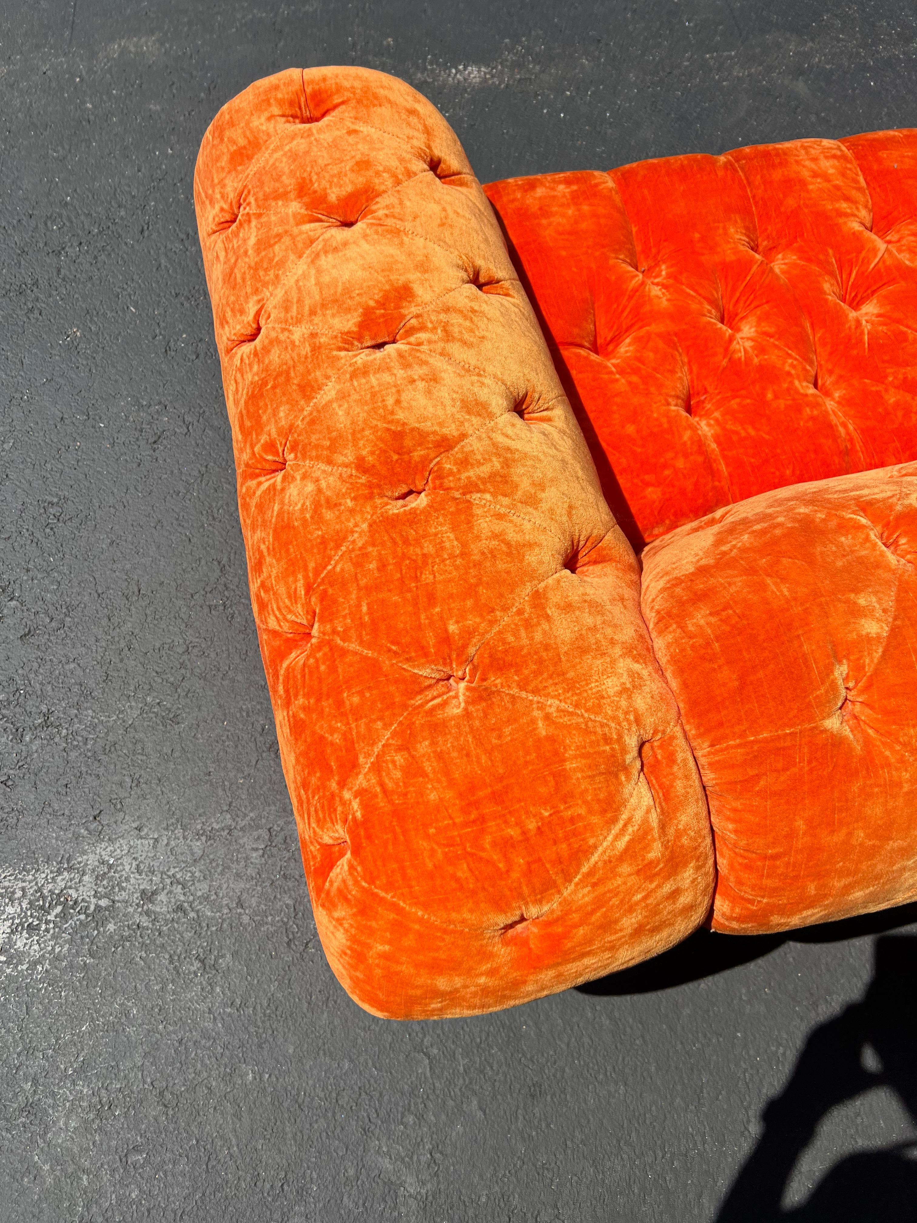Mid Century Modern Orange Tufted Chesterfield Sofa - Dunbar Baughman Style 3