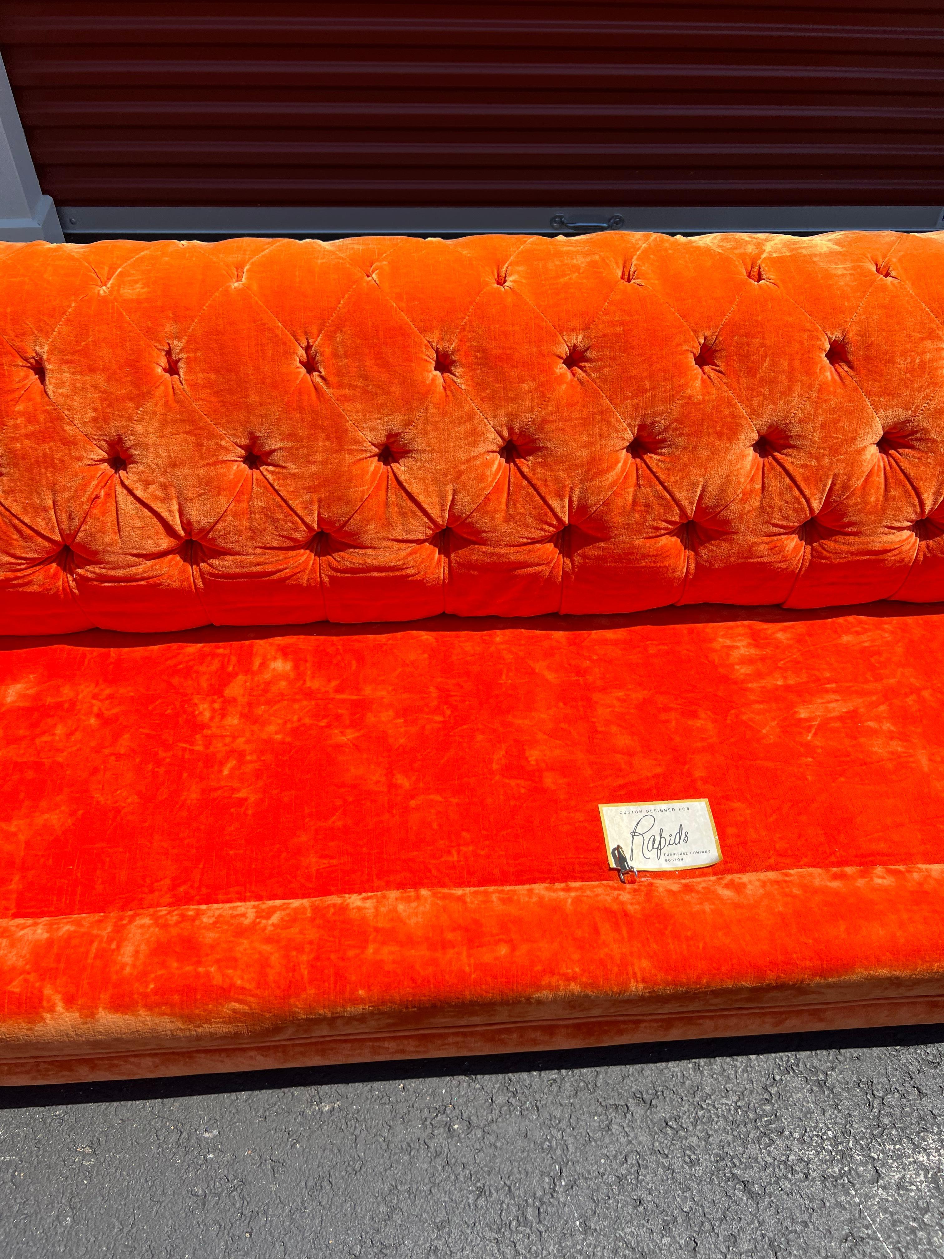 Mid Century Modern Orange Tufted Chesterfield Sofa - Dunbar Baughman Style 7