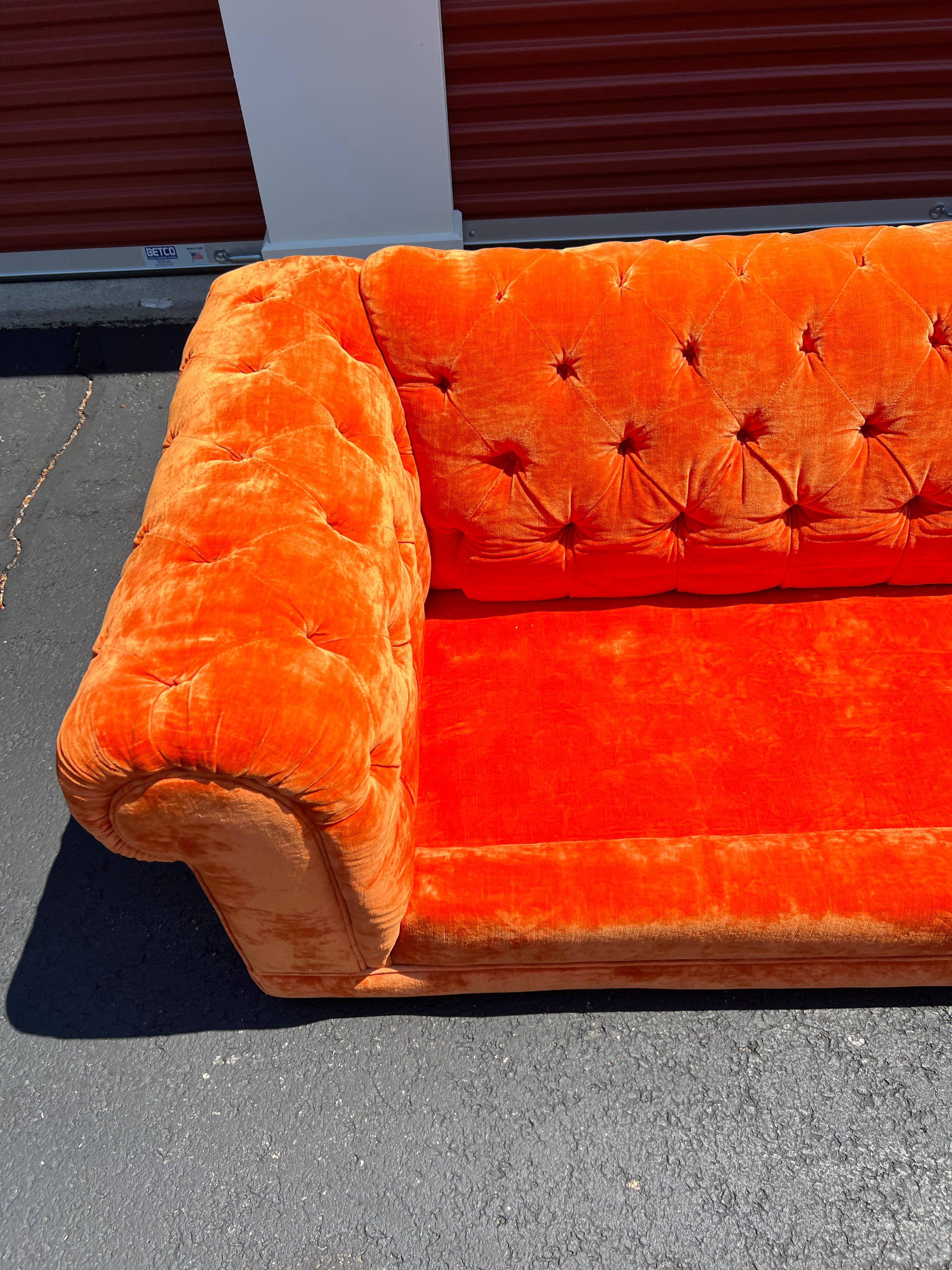 Mid Century Modern Orange Tufted Chesterfield Sofa - Dunbar Baughman Style 8
