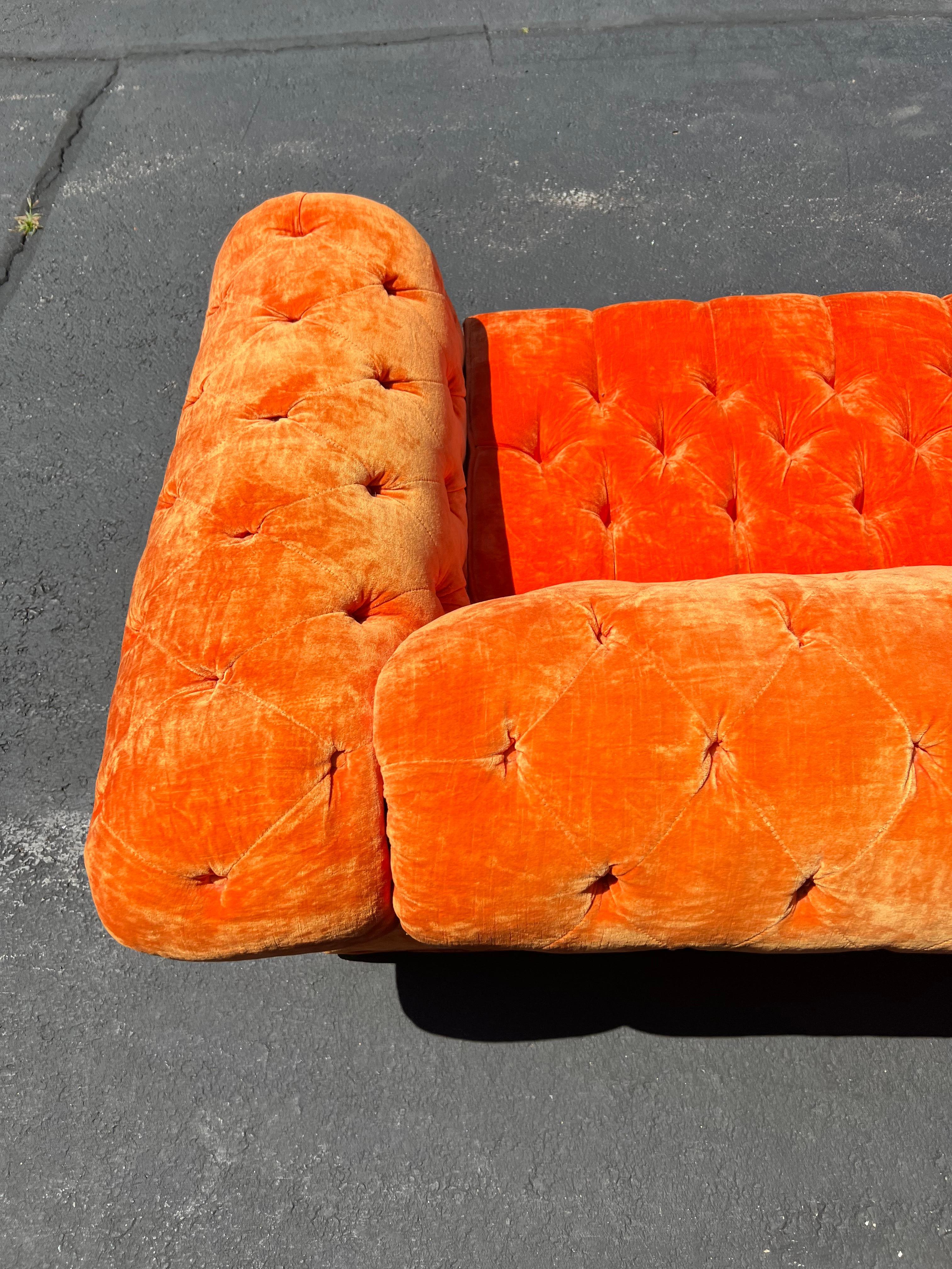 Mid-Century Modern Mid Century Modern Orange Tufted Chesterfield Sofa - Dunbar Baughman Style