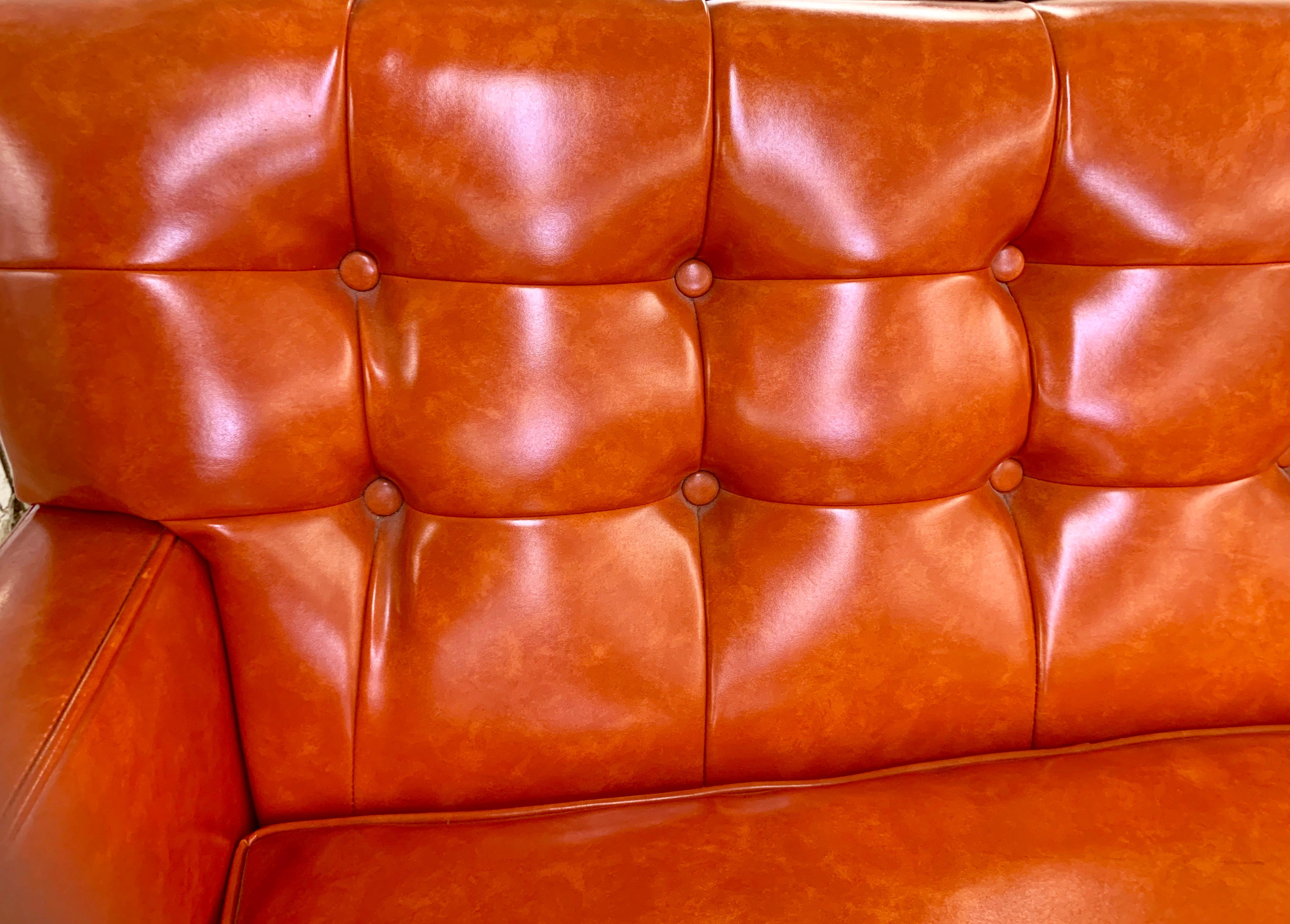 Mid-Century Modern Orange Tufted Chesterfield Sofa 1