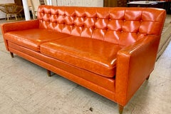 Mid-Century Modern Orange Tufted Chesterfield Sofa