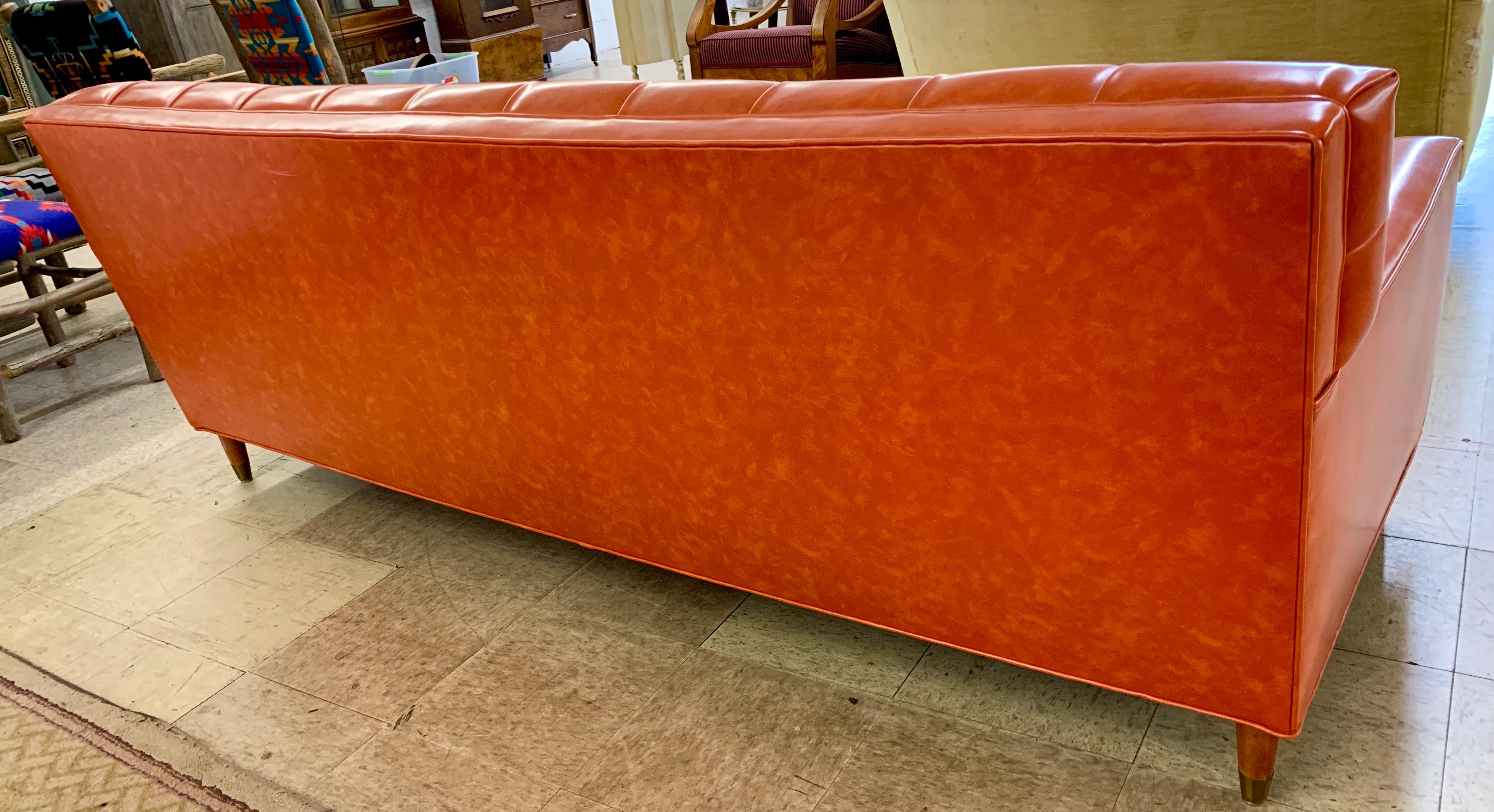 Mid-Century Modern Orange Tufted Chesterfield Sofa In Good Condition In West Hartford, CT