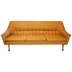Mid-Century Modern Orange Upholstered Sofa with Wood "Paws"