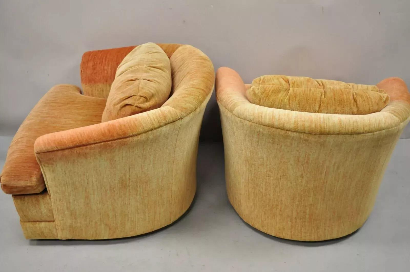 Mid Century Modern Orange Upholstered Swivel Lounge Club Chair by Flexsteel Pair In Good Condition For Sale In Philadelphia, PA