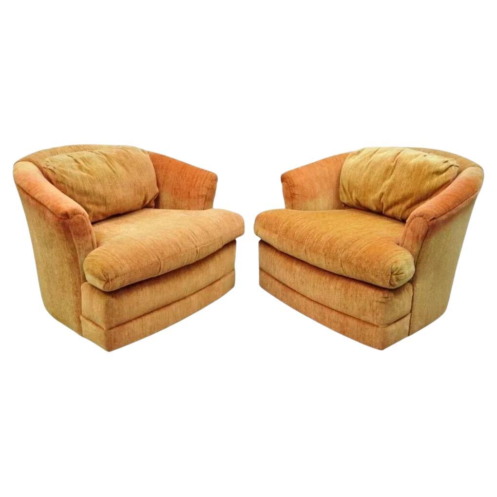 Mid Century Modern Orange Upholstered Swivel Lounge Club Chair by Flexsteel Pair