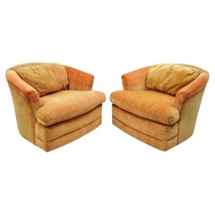 Mid Century Modern Orange Upholstered Swivel Lounge Club Chair by Flexsteel Pair
